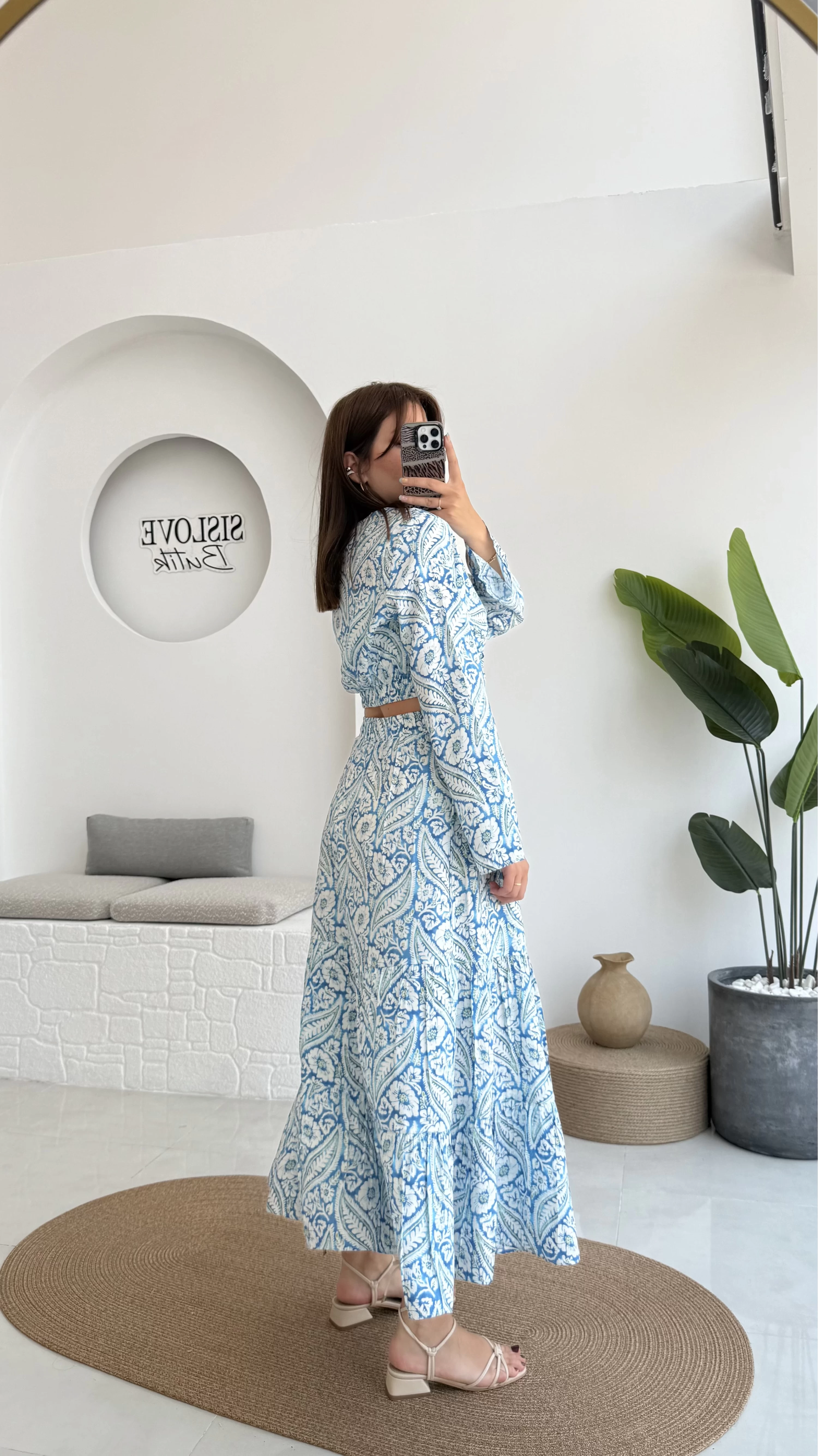 Flow çiçekli etekli takım - 250474 - Mavi