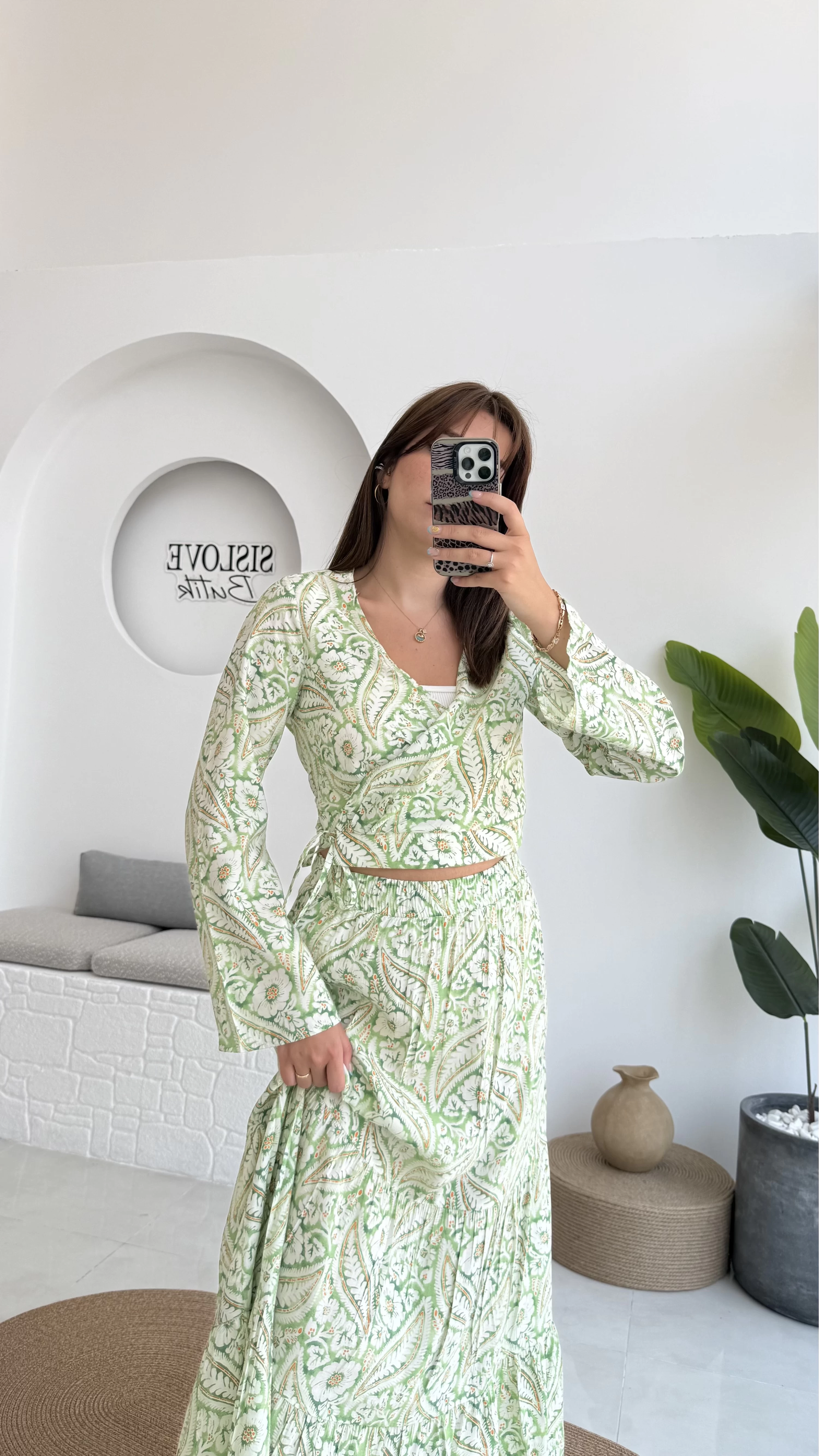 Flow çiçekli etekli takım - 250474 - Yeşil