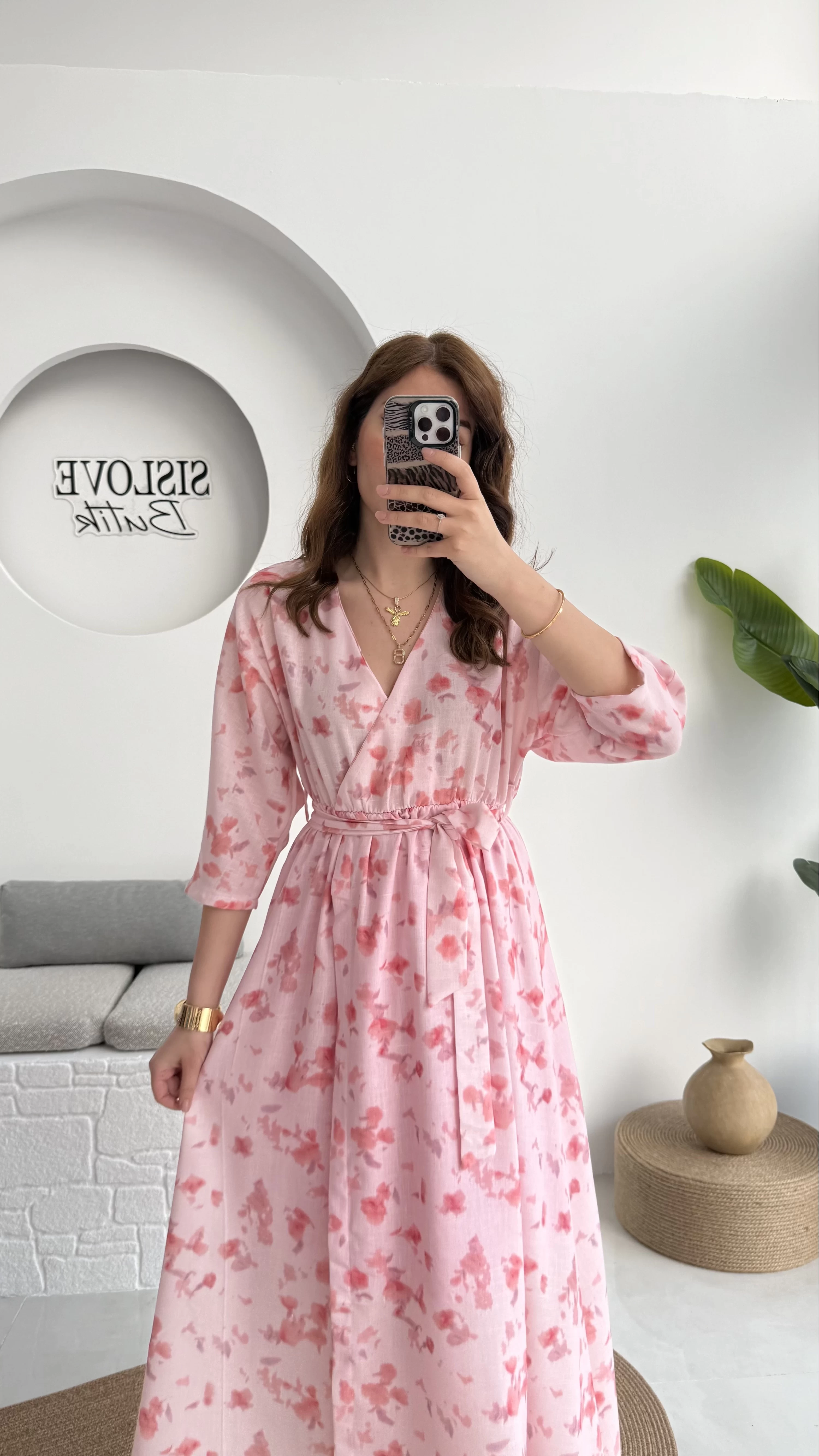 Forrest - Çiçek Detaylı Astarlı Elbise - Pembe - 3039