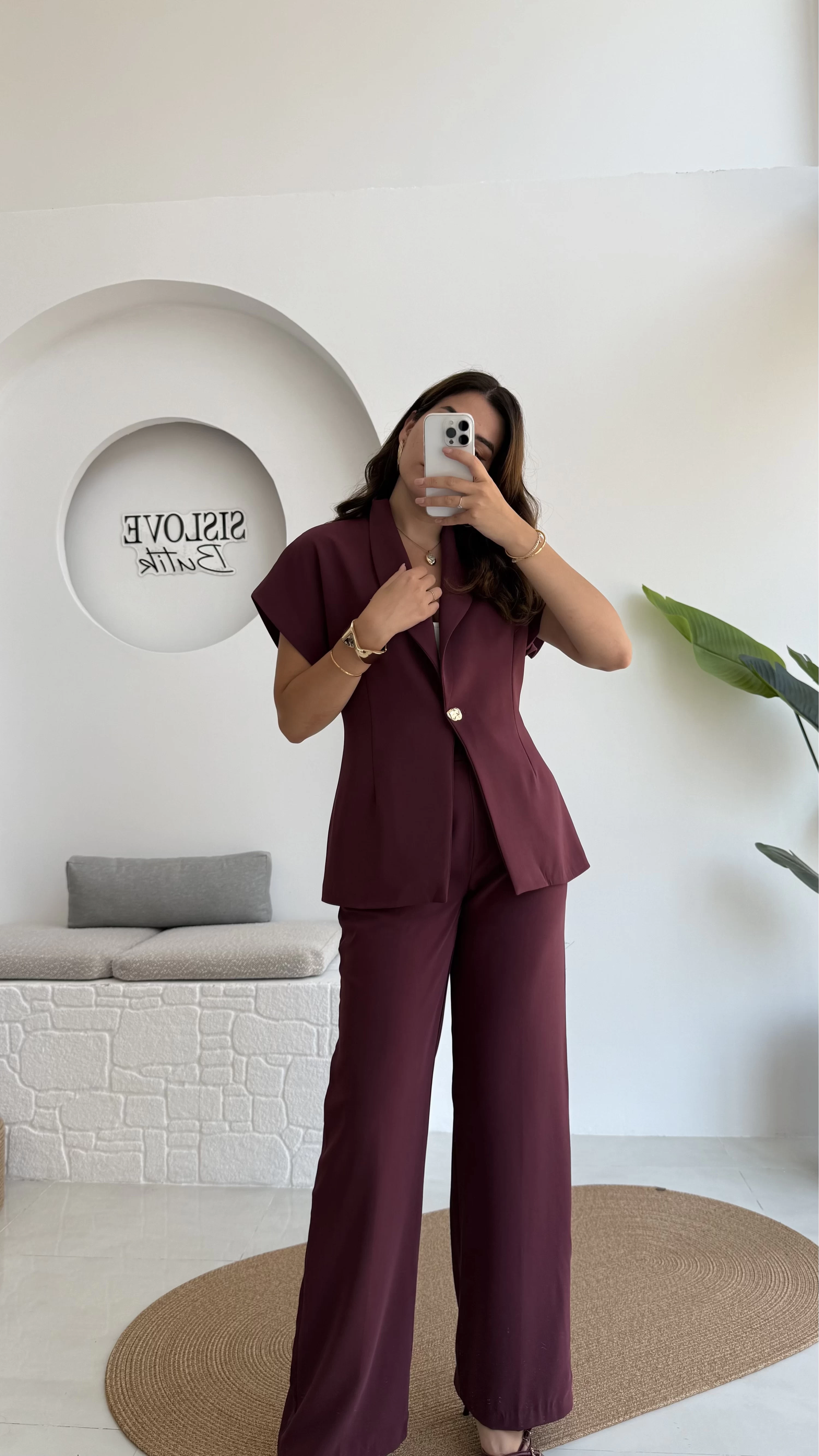 Fragile Şal Yaka Yelek Pantolon Takım - Bordo - Kod: 8789