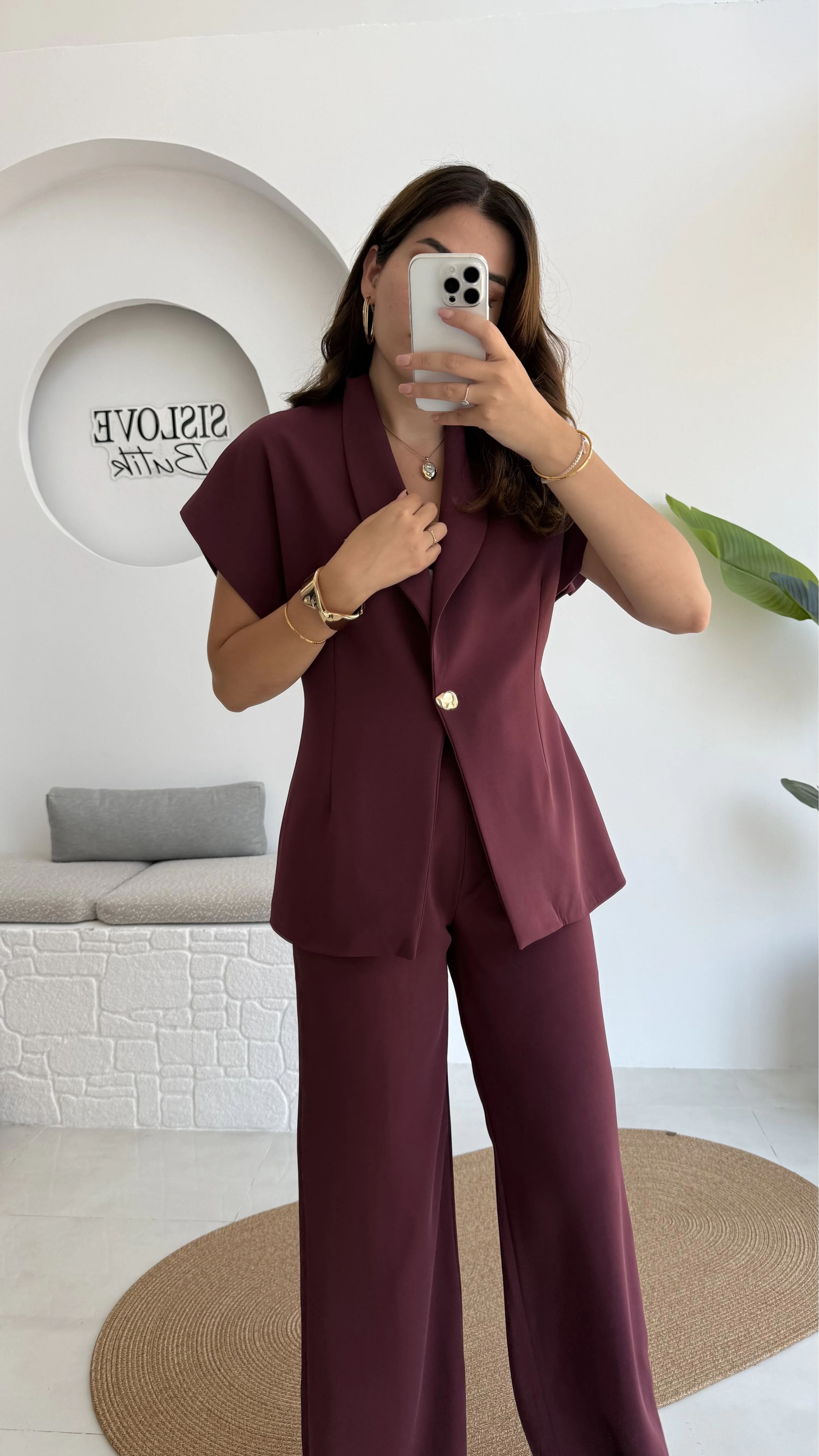 Fragile Şal Yaka Yelek Pantolon Takım - Bordo - Kod: 8789