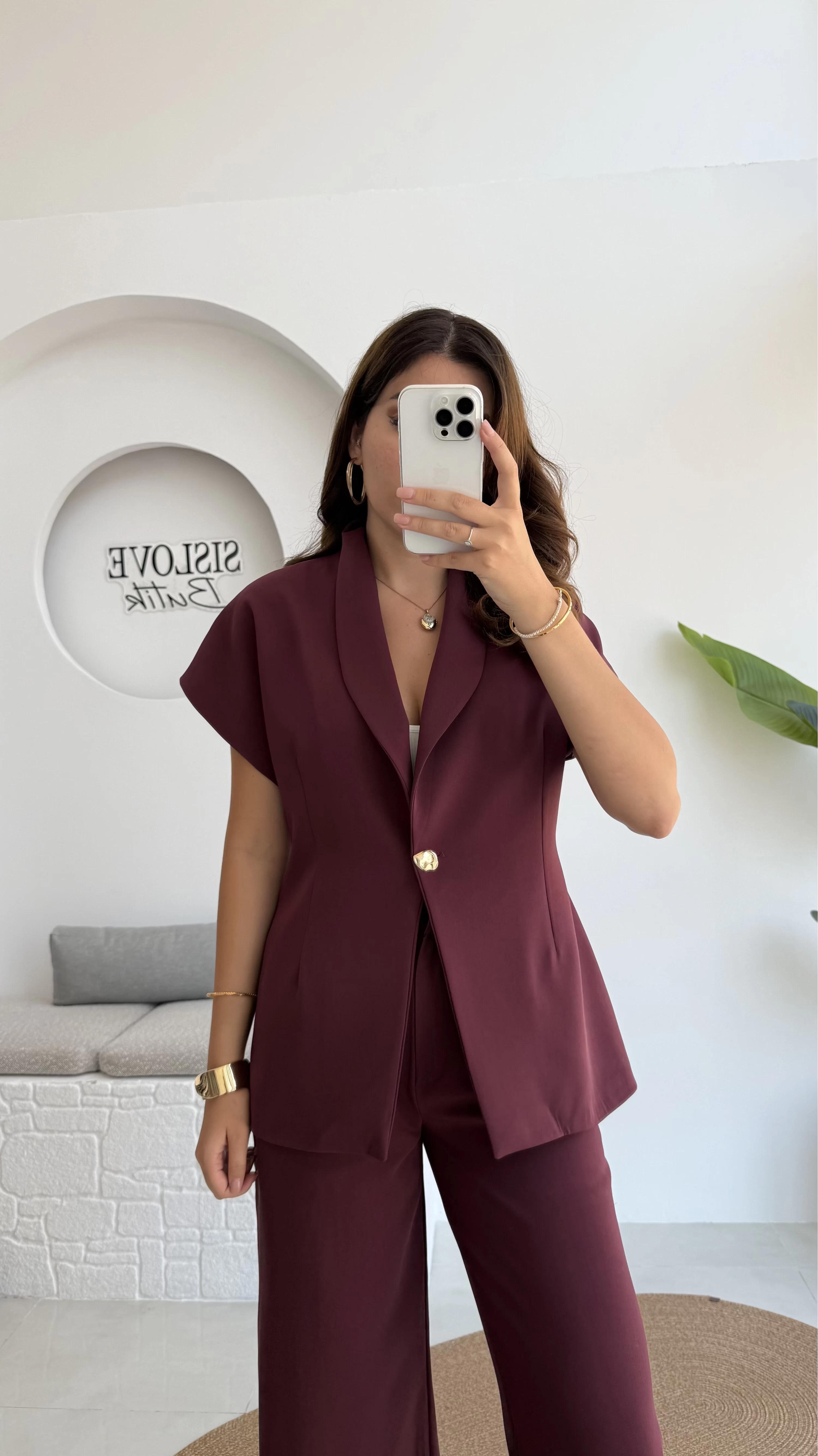 Fragile Şal Yaka Yelek Pantolon Takım - Bordo - Kod: 8789