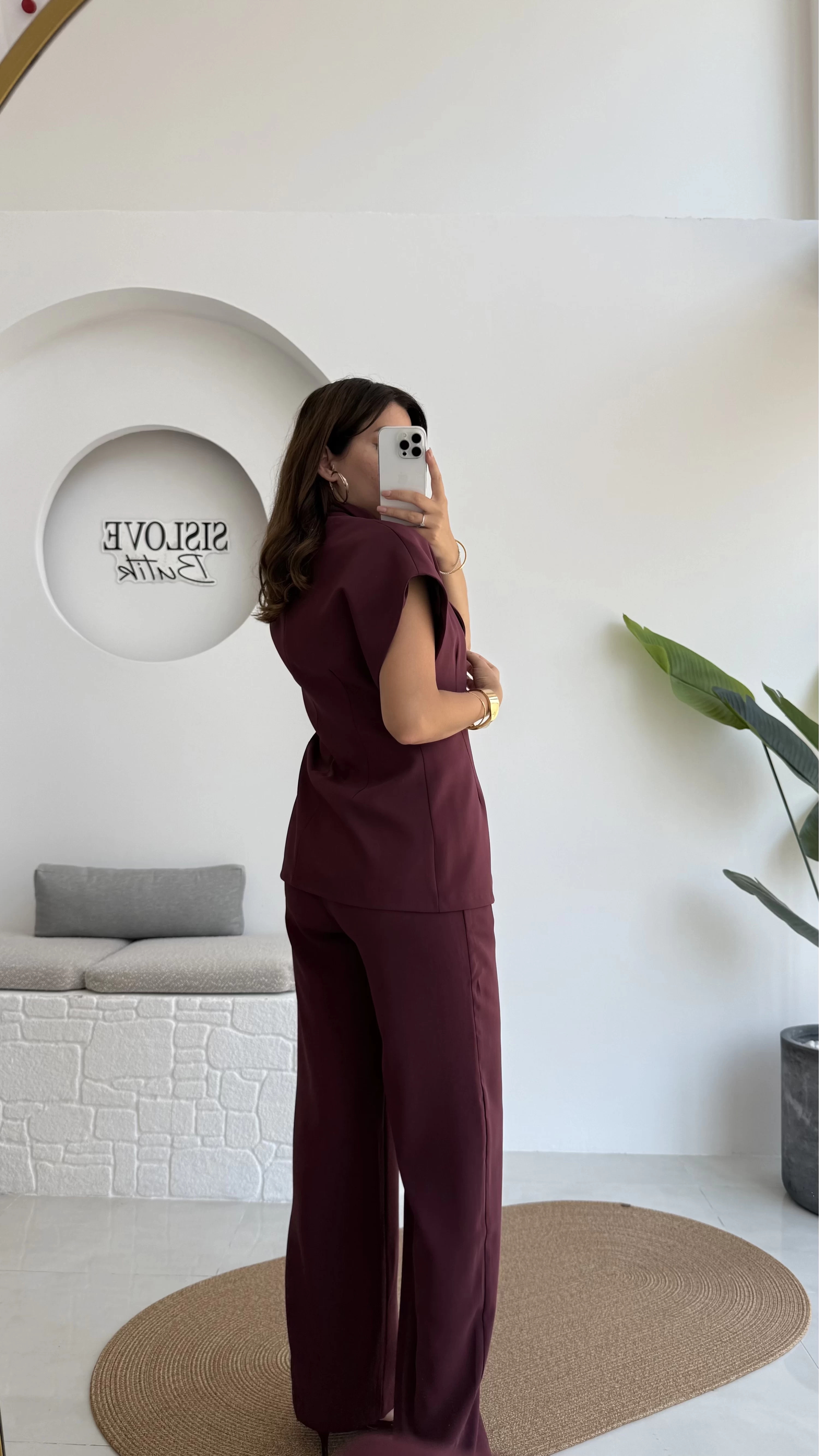 Fragile Şal Yaka Yelek Pantolon Takım - Bordo - Kod: 8789