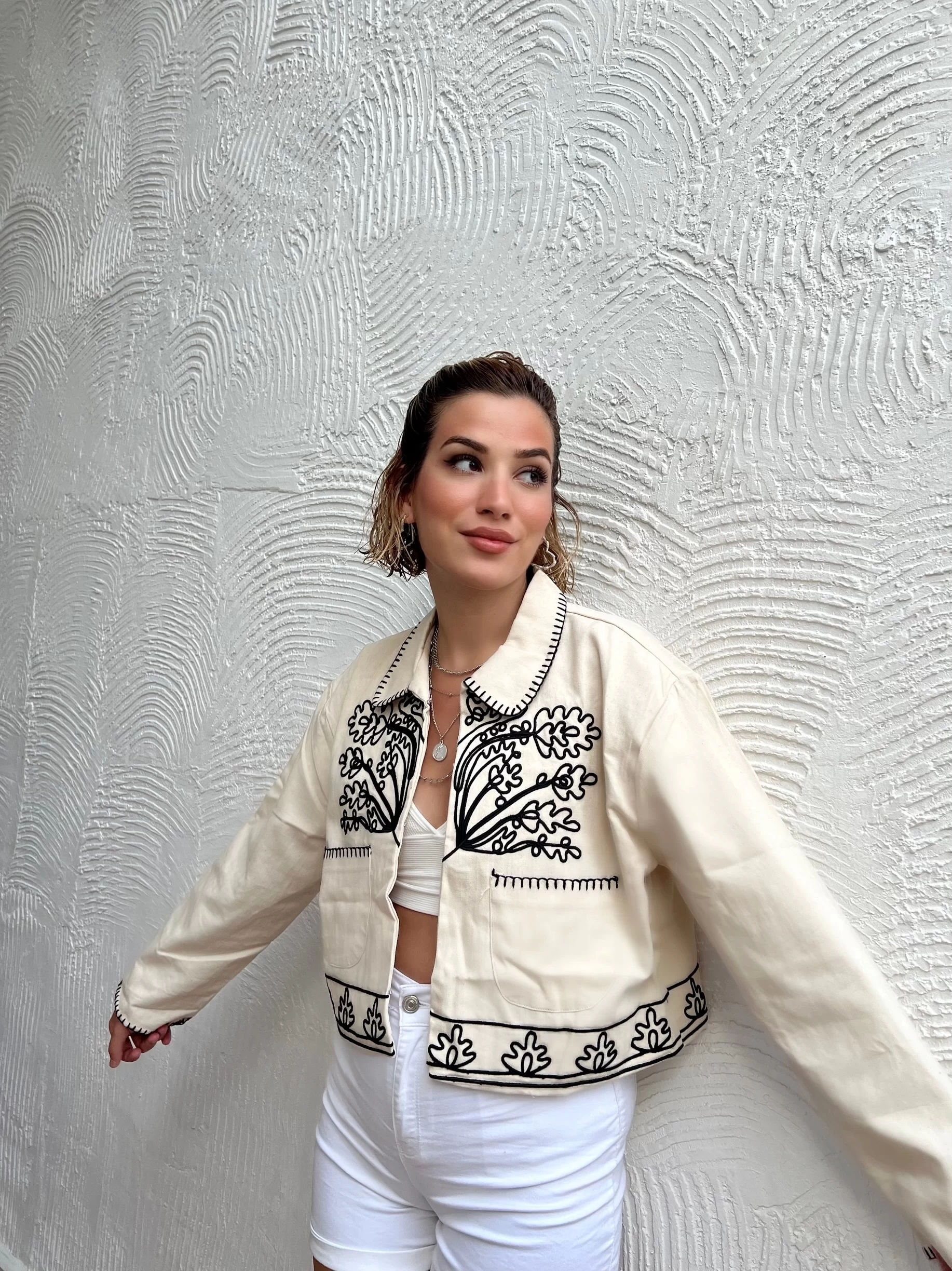 Gabardin Nakışlı Ceket
