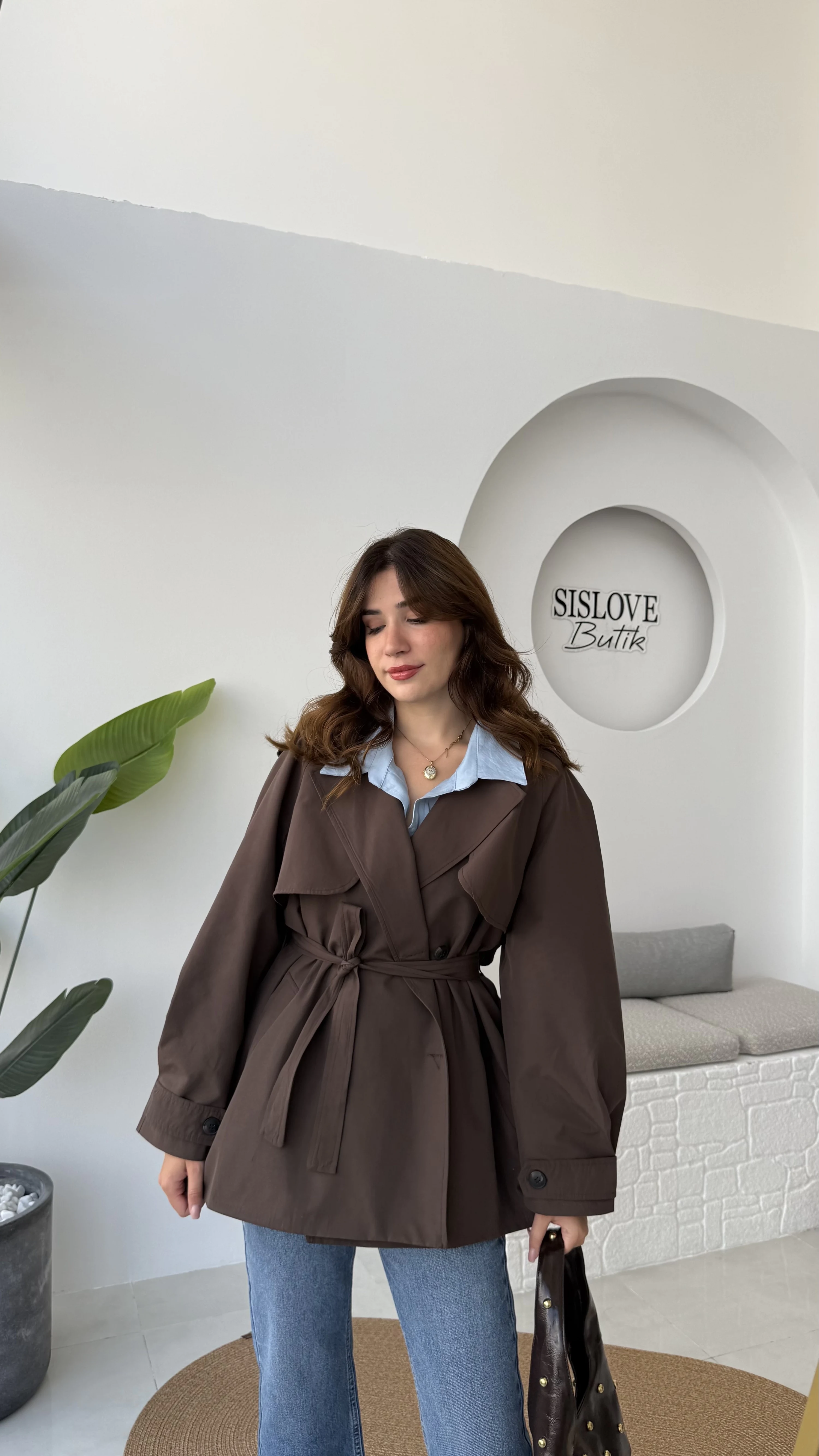 ÖN SİPARİŞ Gemma Kısa Trençkot - Kahve - Kod: 7556