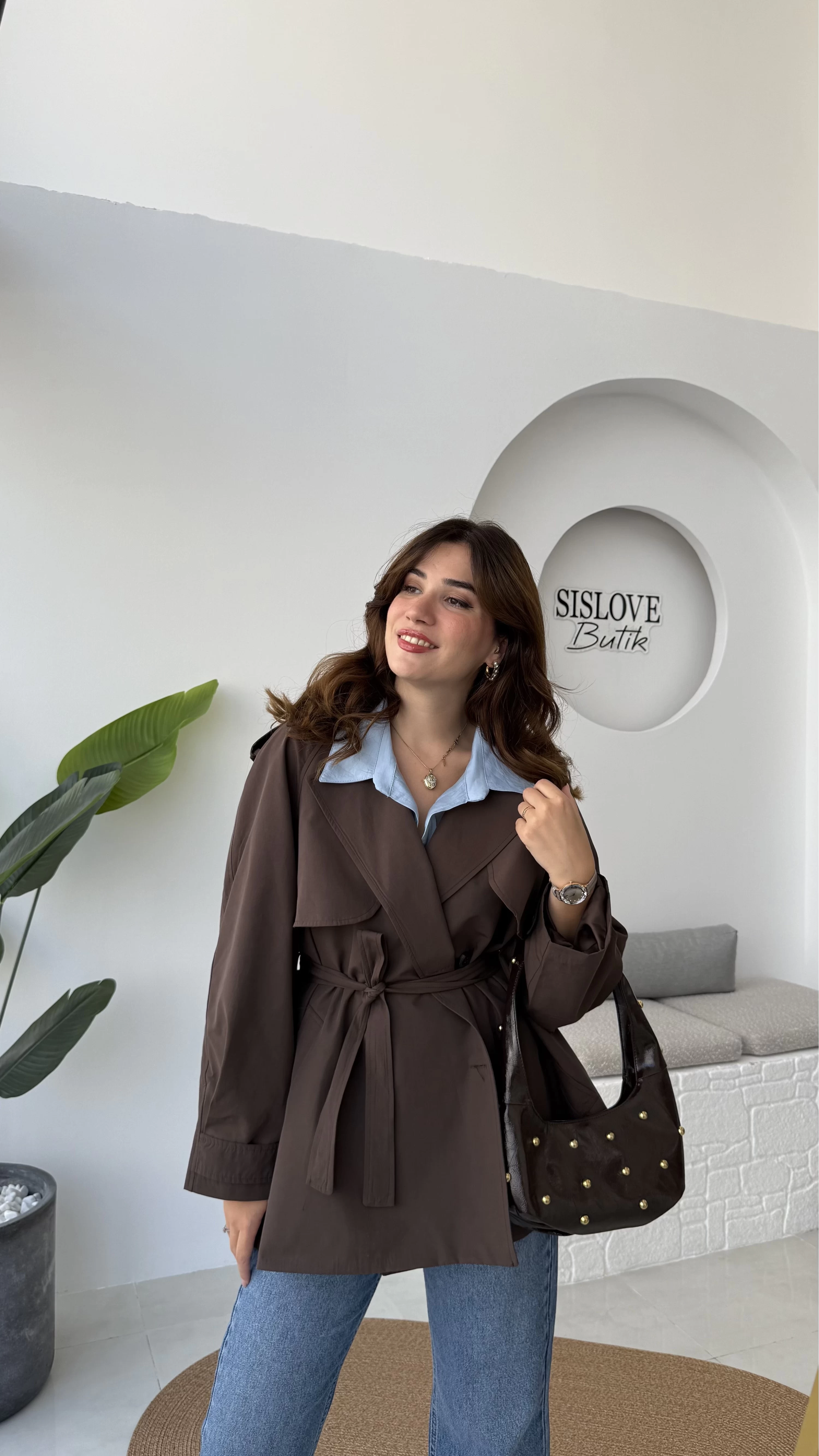 ÖN SİPARİŞ Gemma Kısa Trençkot - Kahve - Kod: 7556