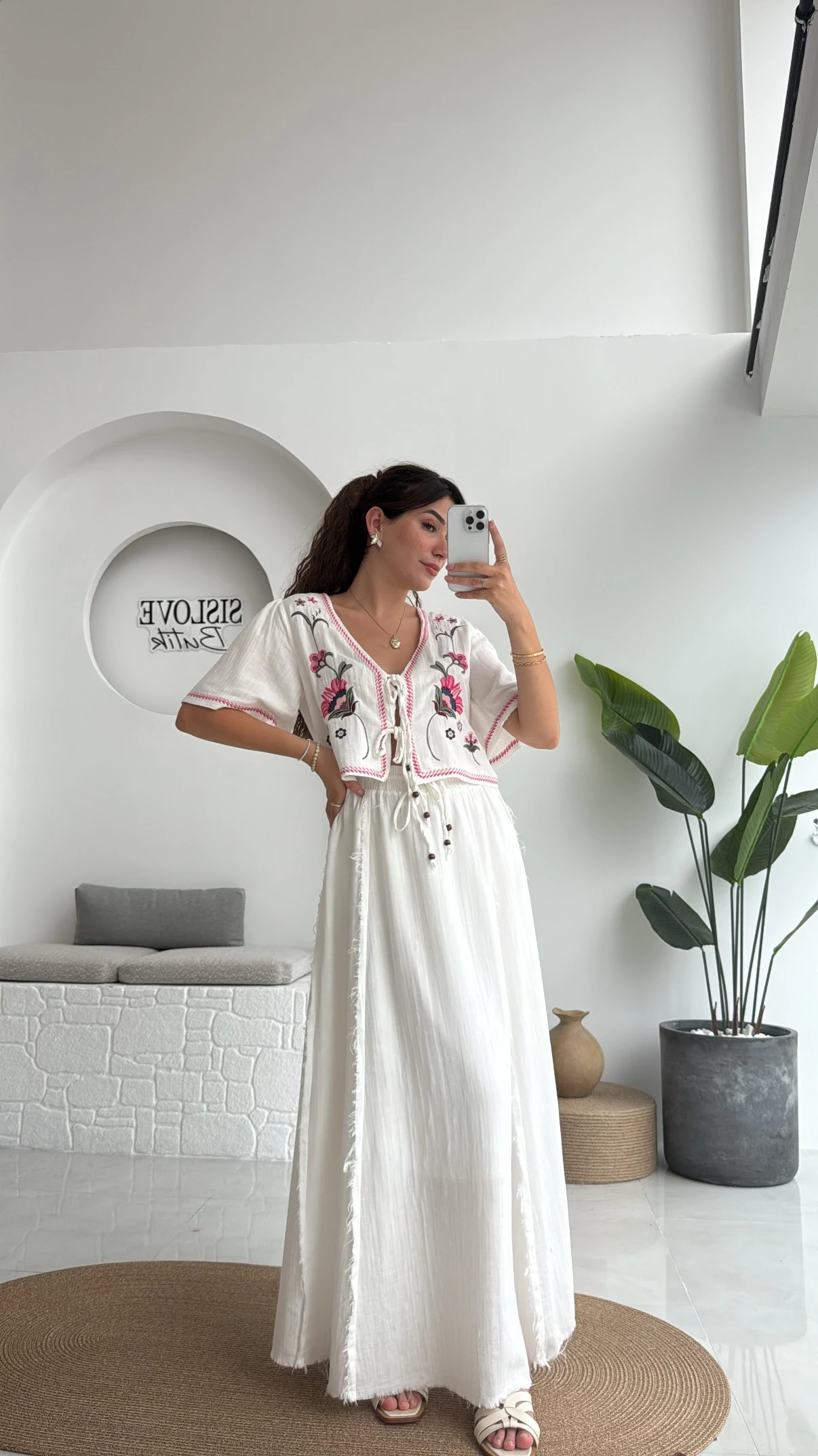 Georgia Nakışlı Müslin Etekli Takım - Beyaz - 8016