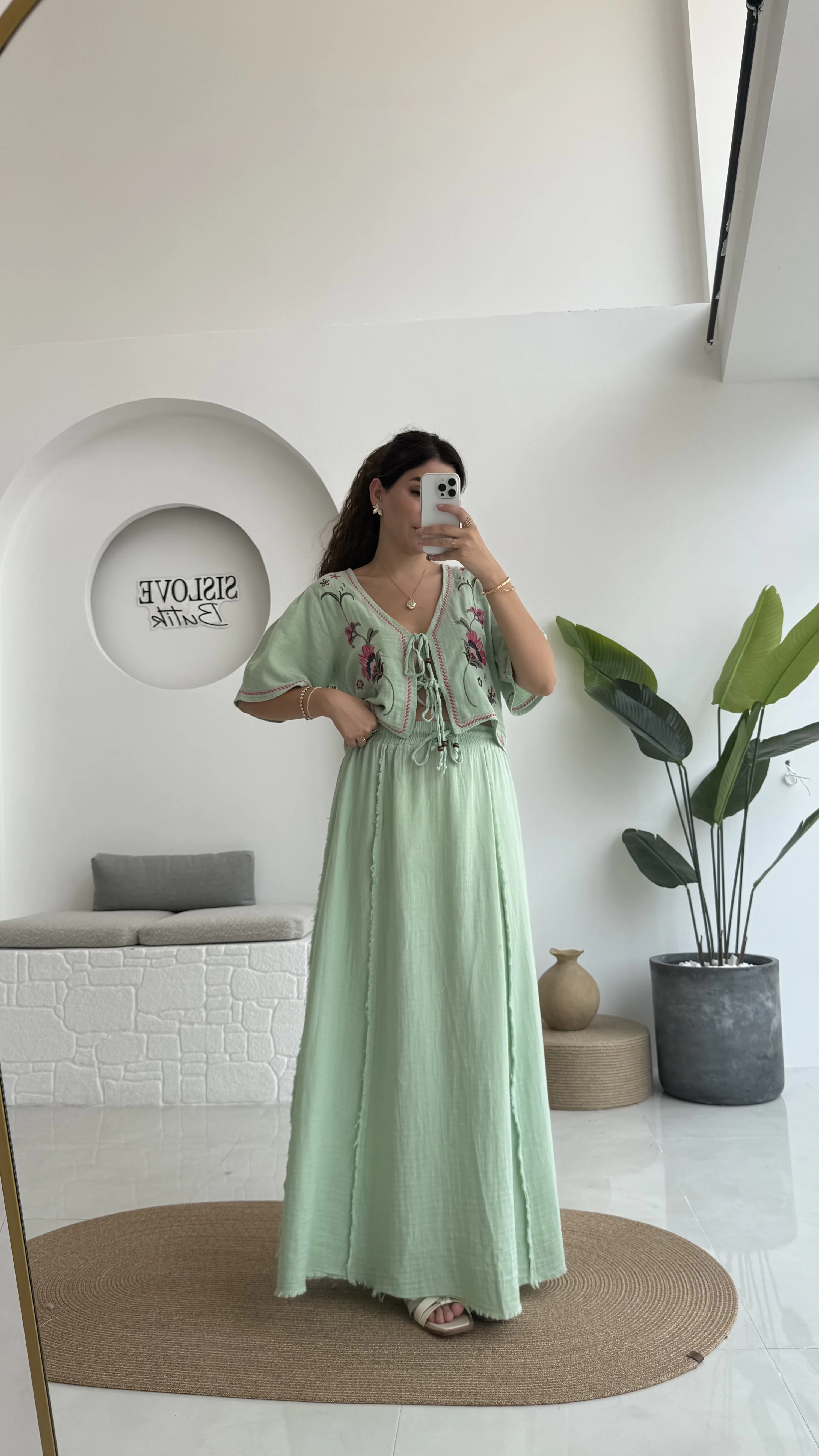 Georgia Nakışlı Müslin Etekli Takım - Mint - 8016