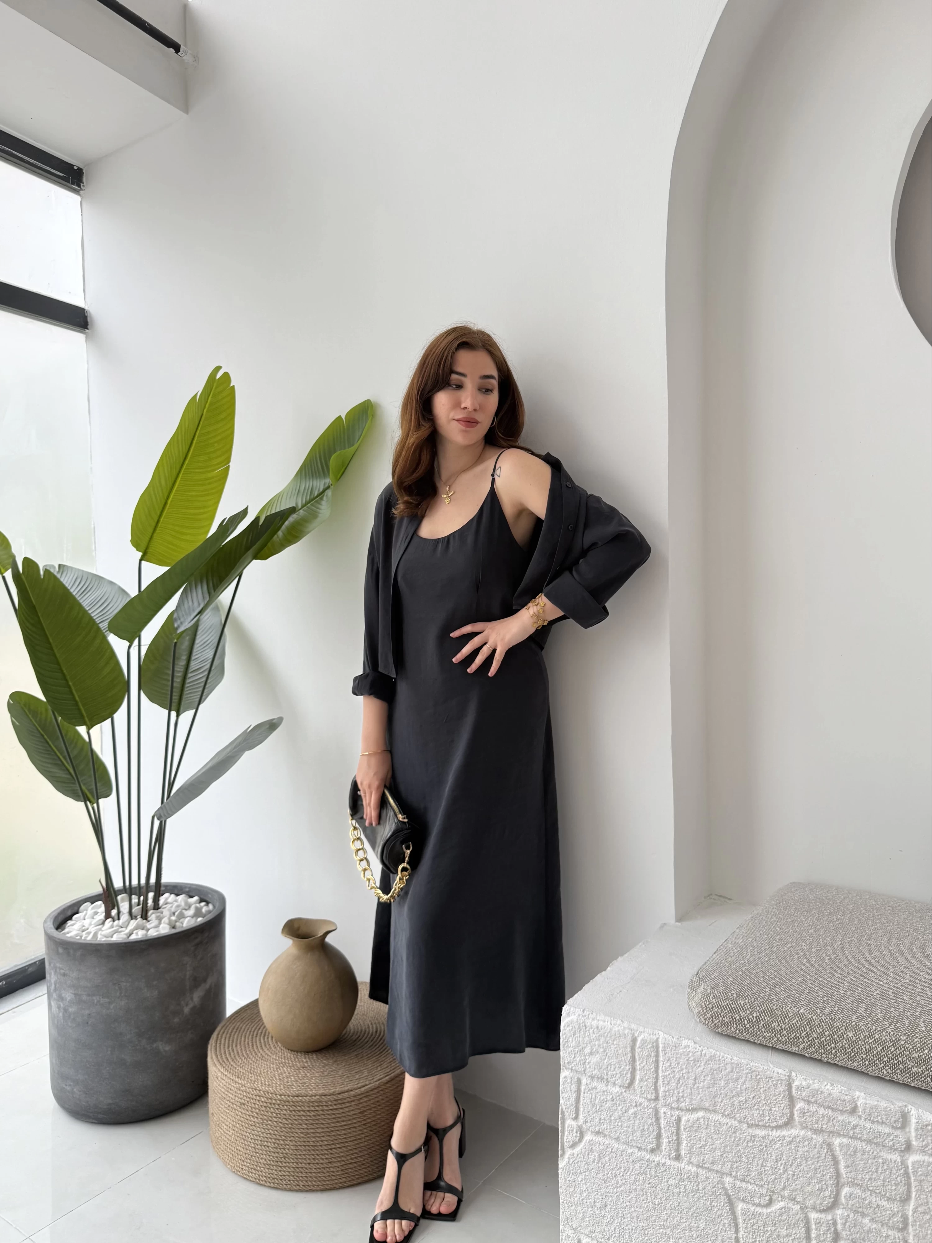 Gömlek Elbise Takım - 51153 - Siyah