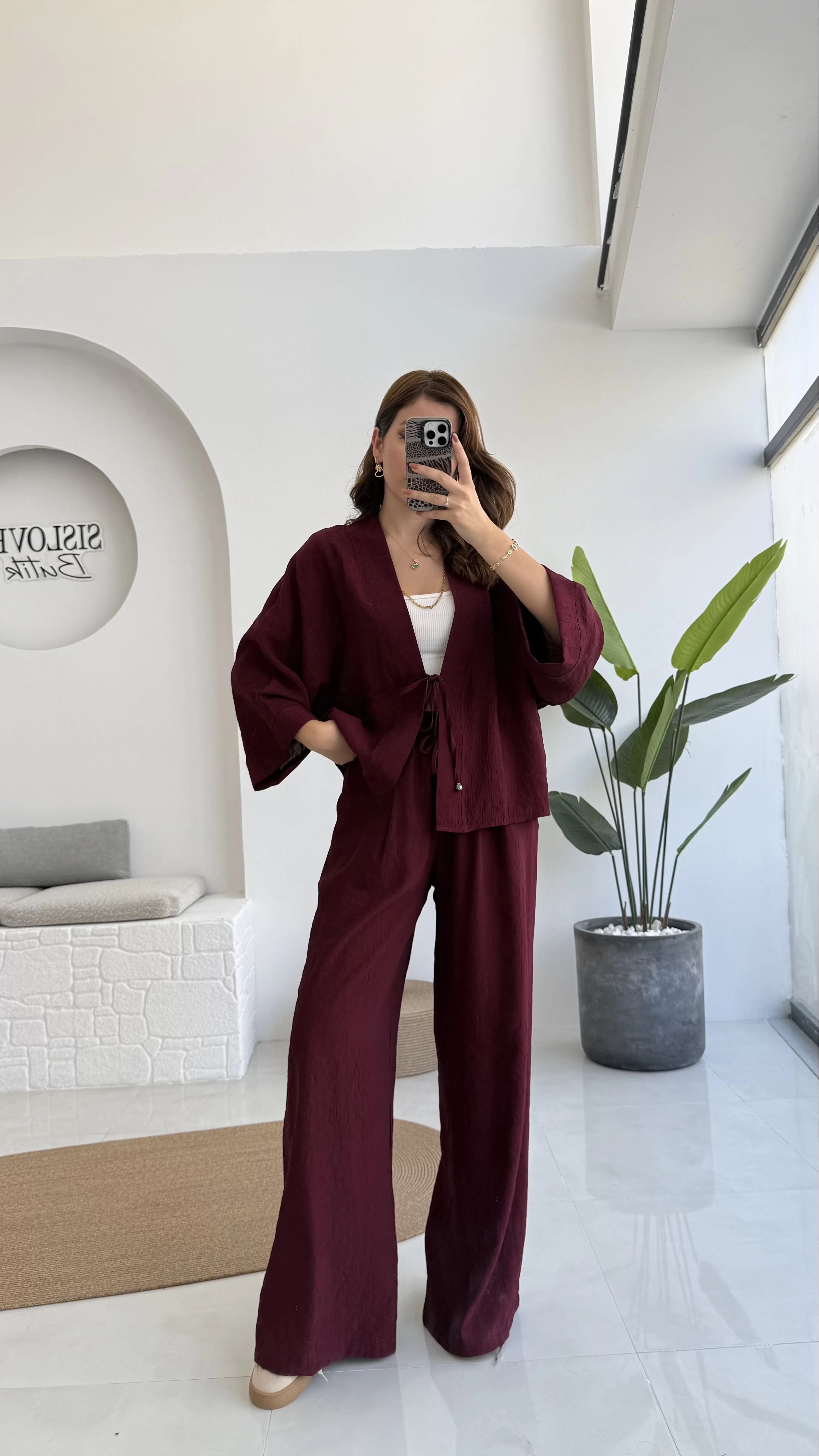 Grape Kimono Takım - Bordo - 8002