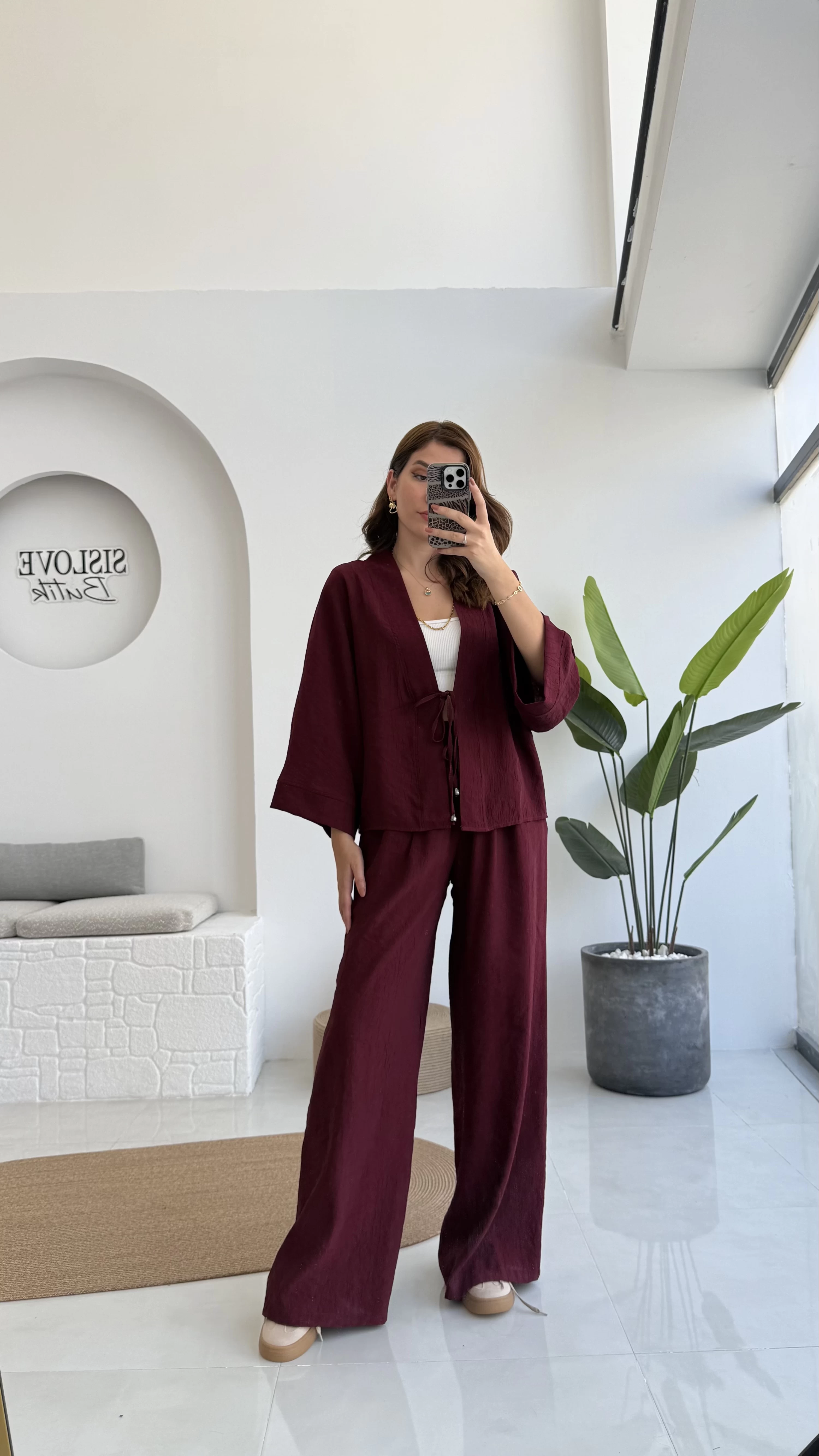 Grape Kimono Takım - Bordo - 8002