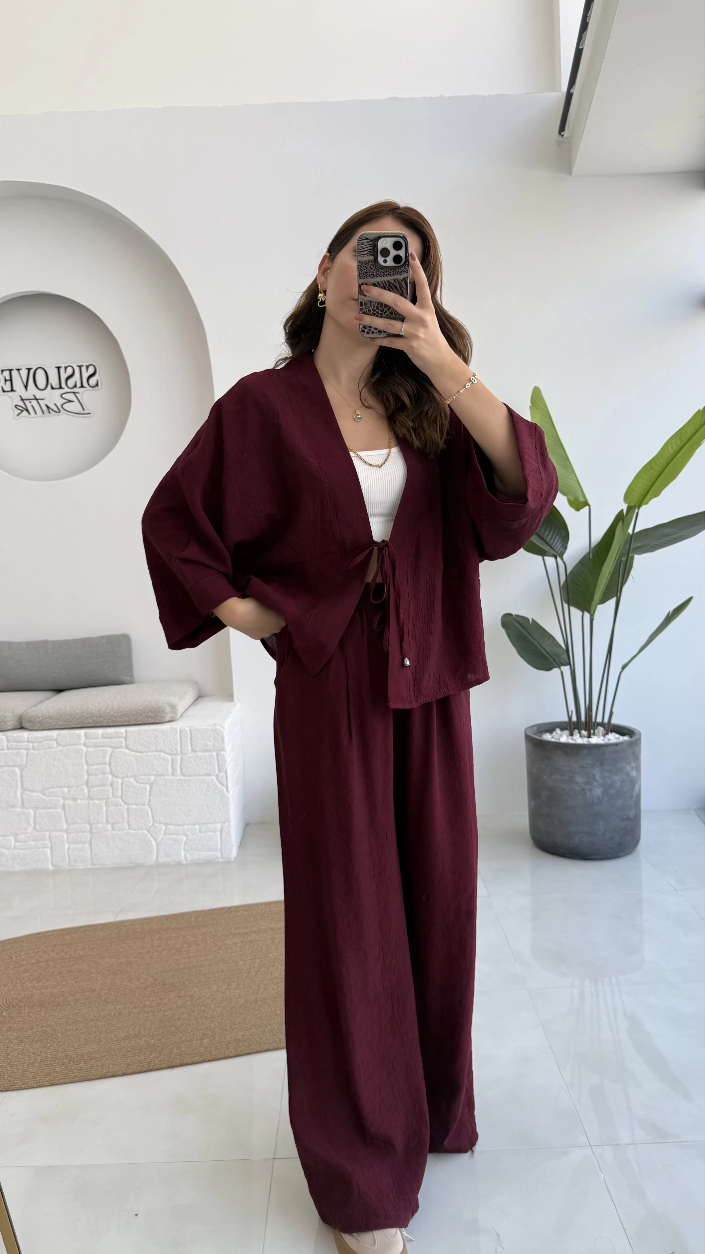 Grape Kimono Takım - Bordo - 8002