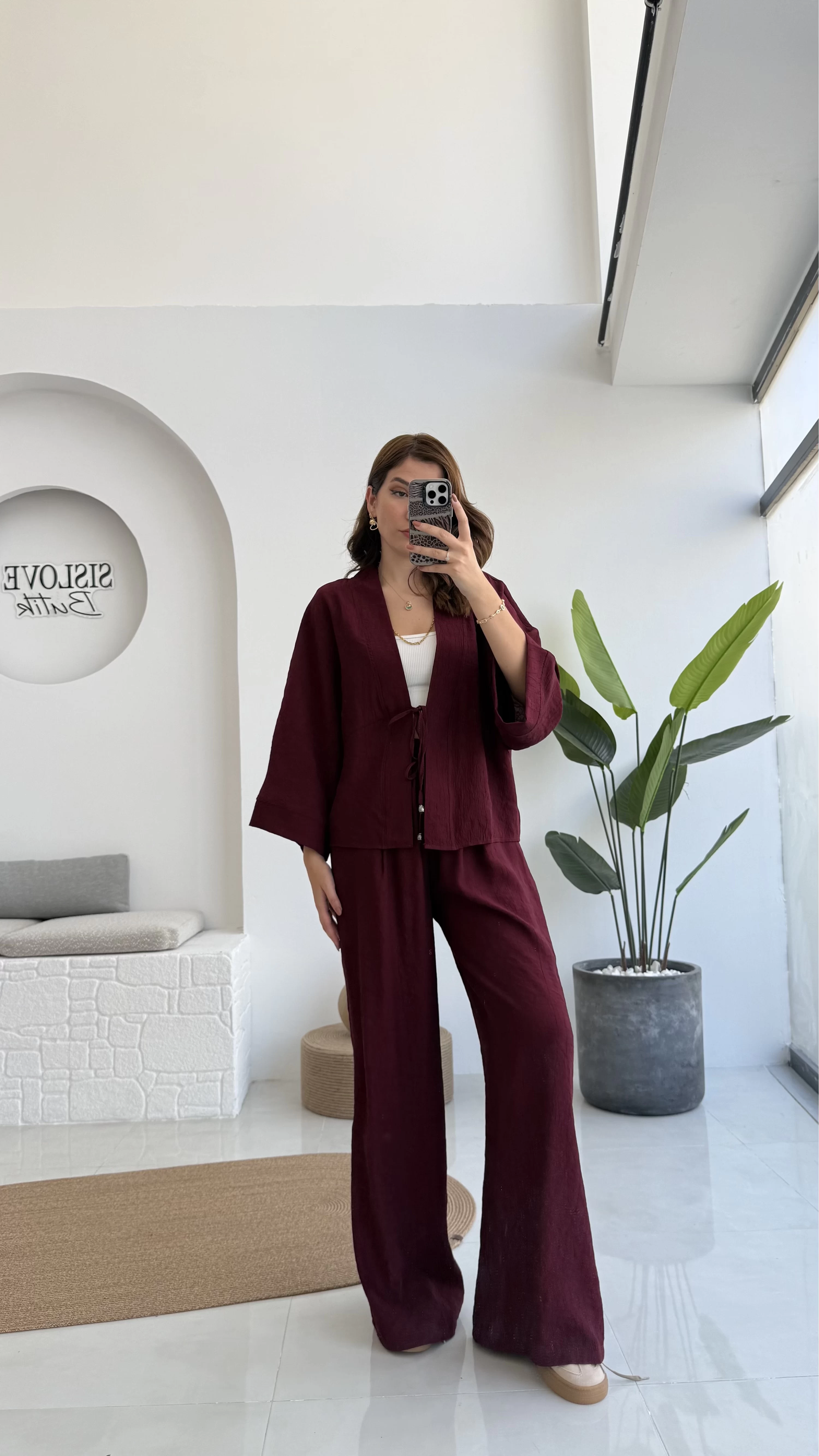 Grape Kimono Takım - Bordo - 8002