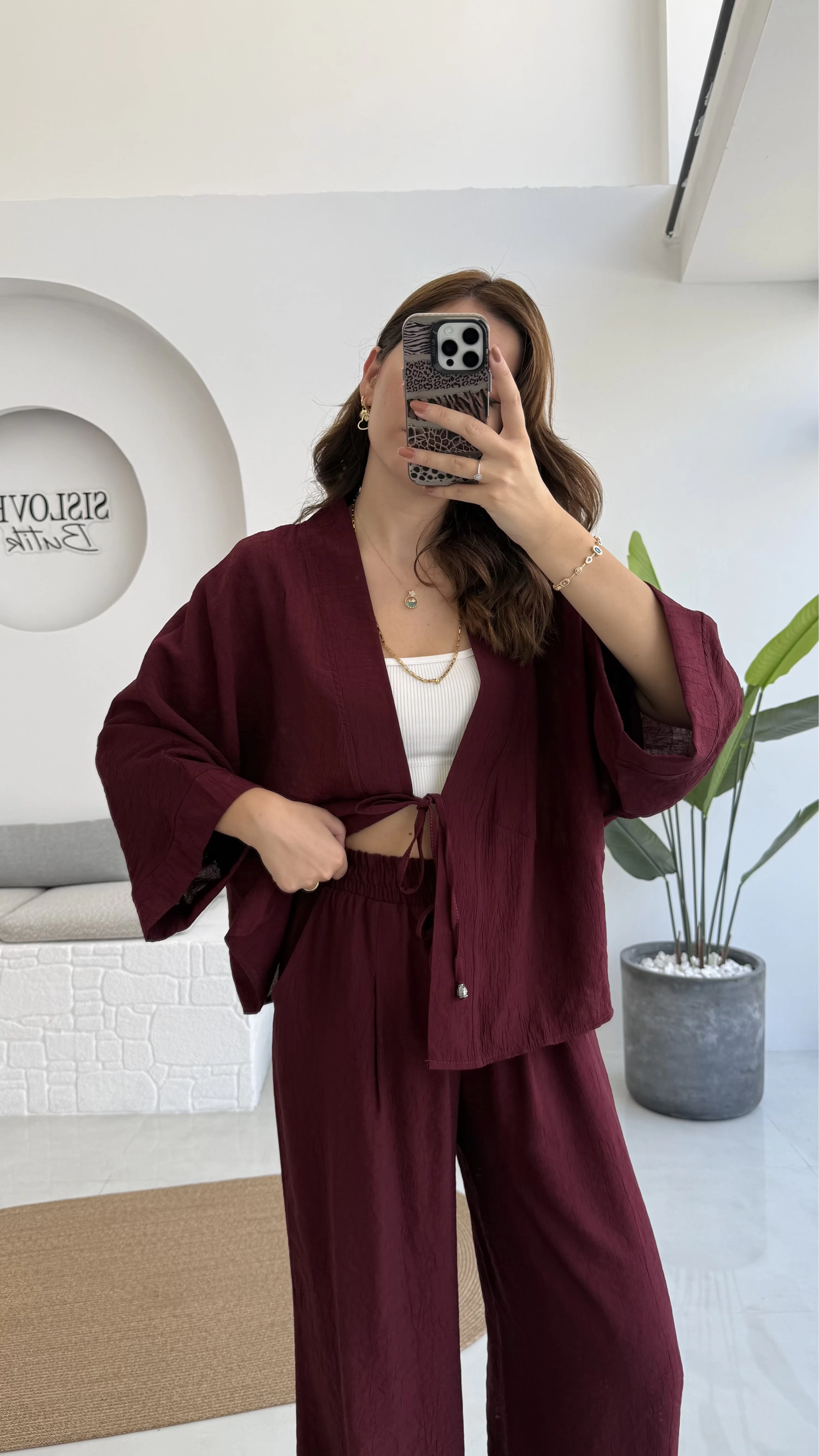 Grape Kimono Takım - Bordo - 8002