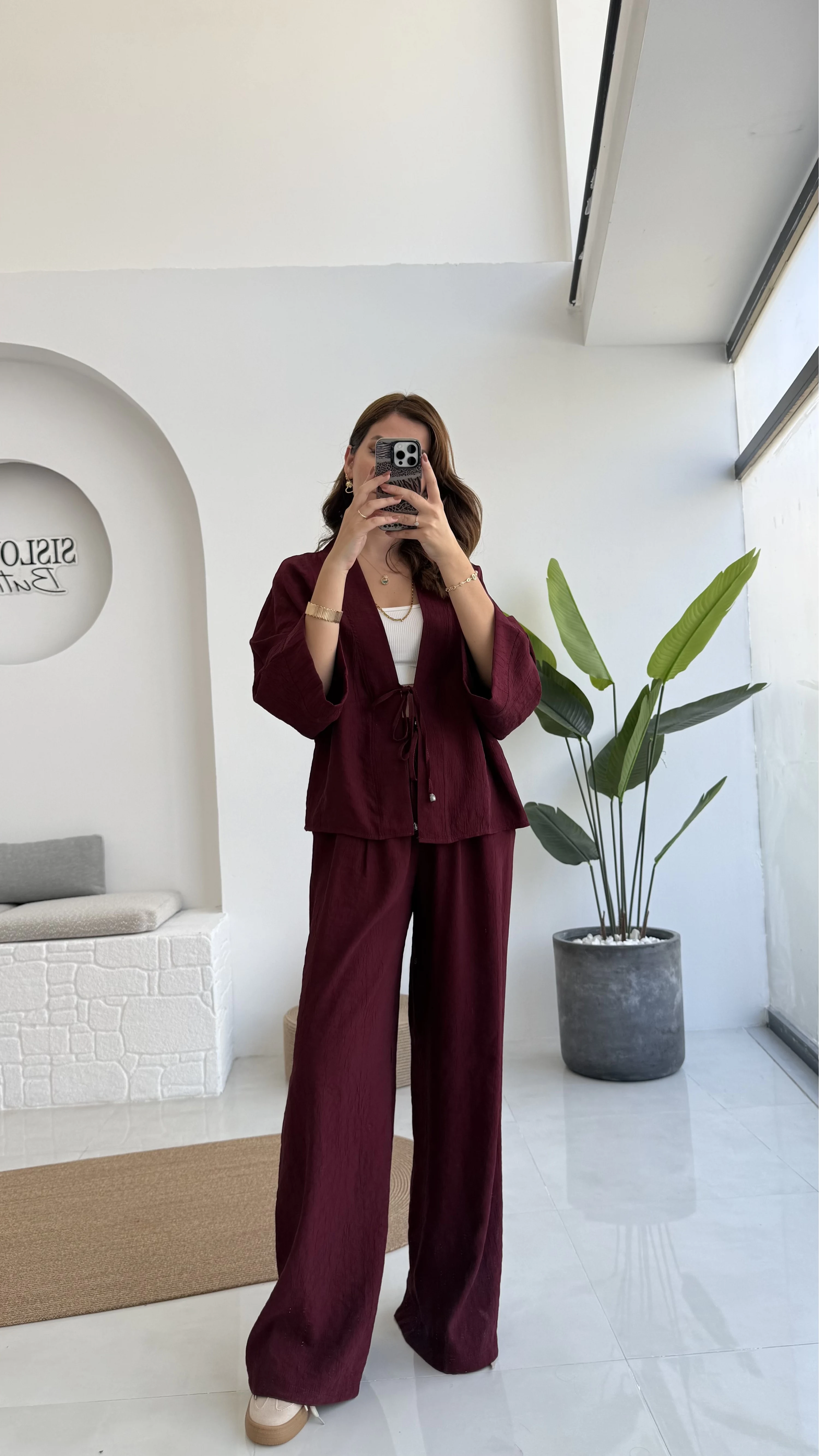 Grape Kimono Takım - Bordo - 8002