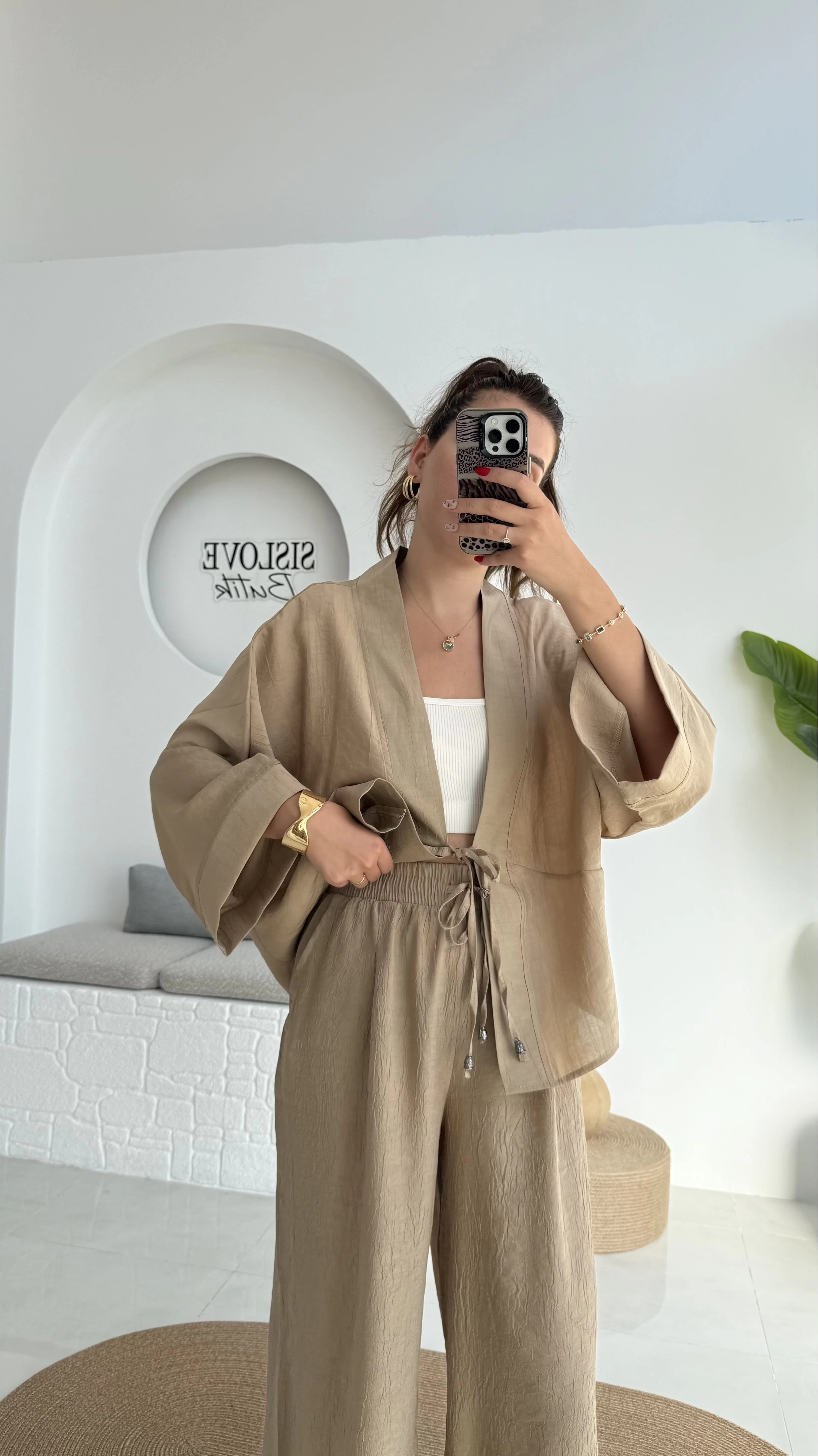 Grape Kimono Takım - Vizon - 8002