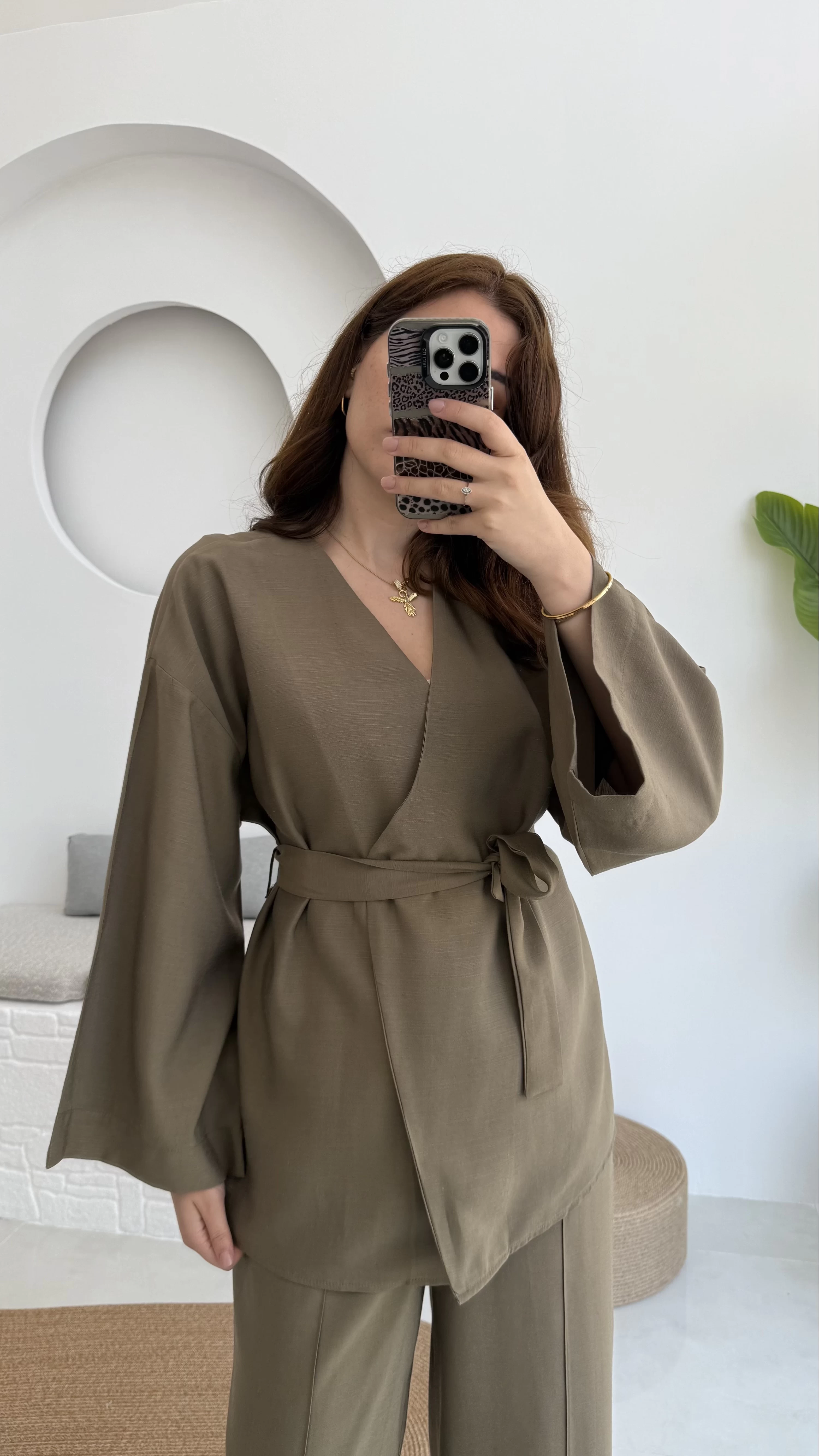 Gues Bağlamalı Kimono Takım Haki