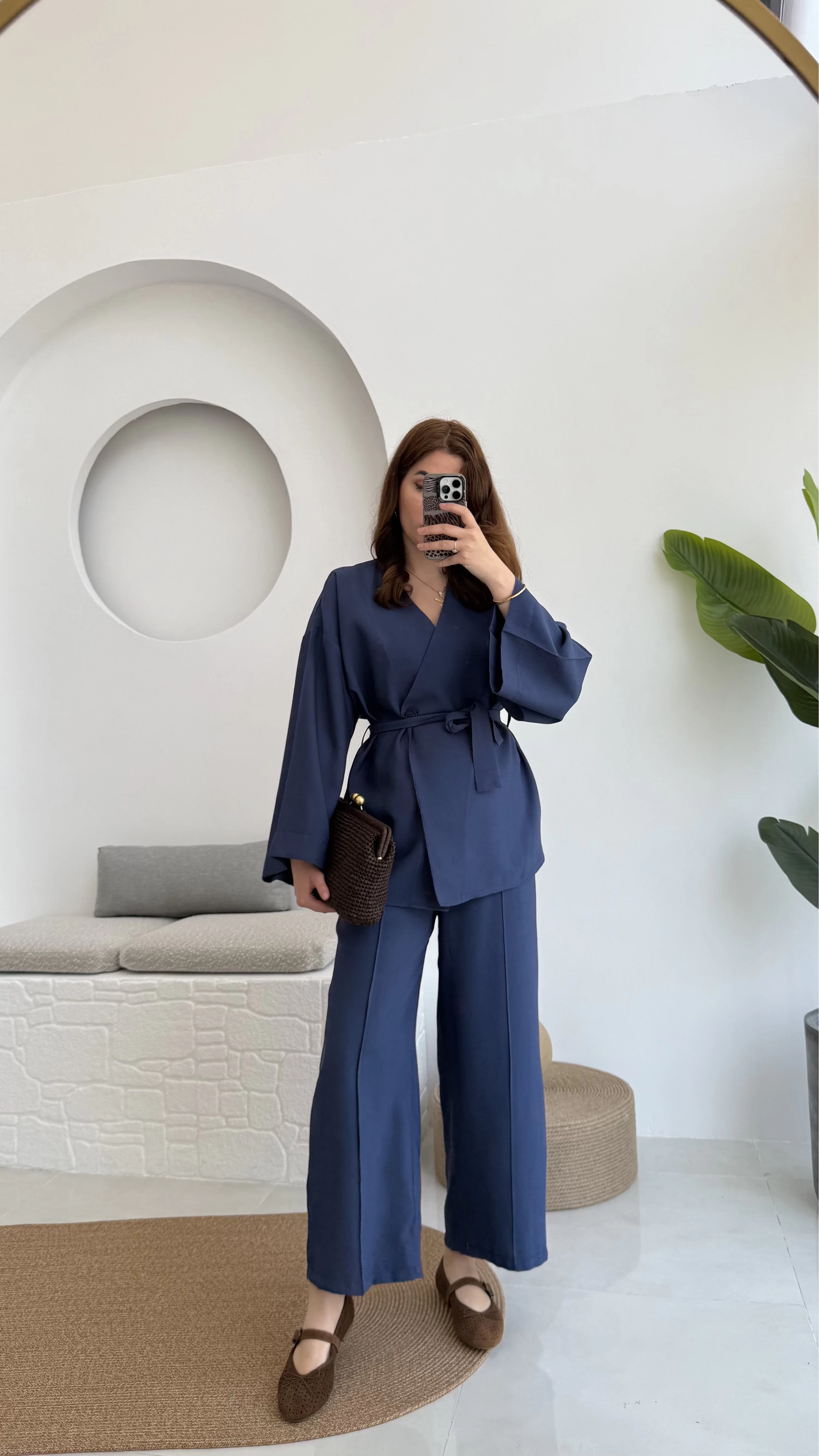 Gues Bağlamalı Kimono Takım Lacivert