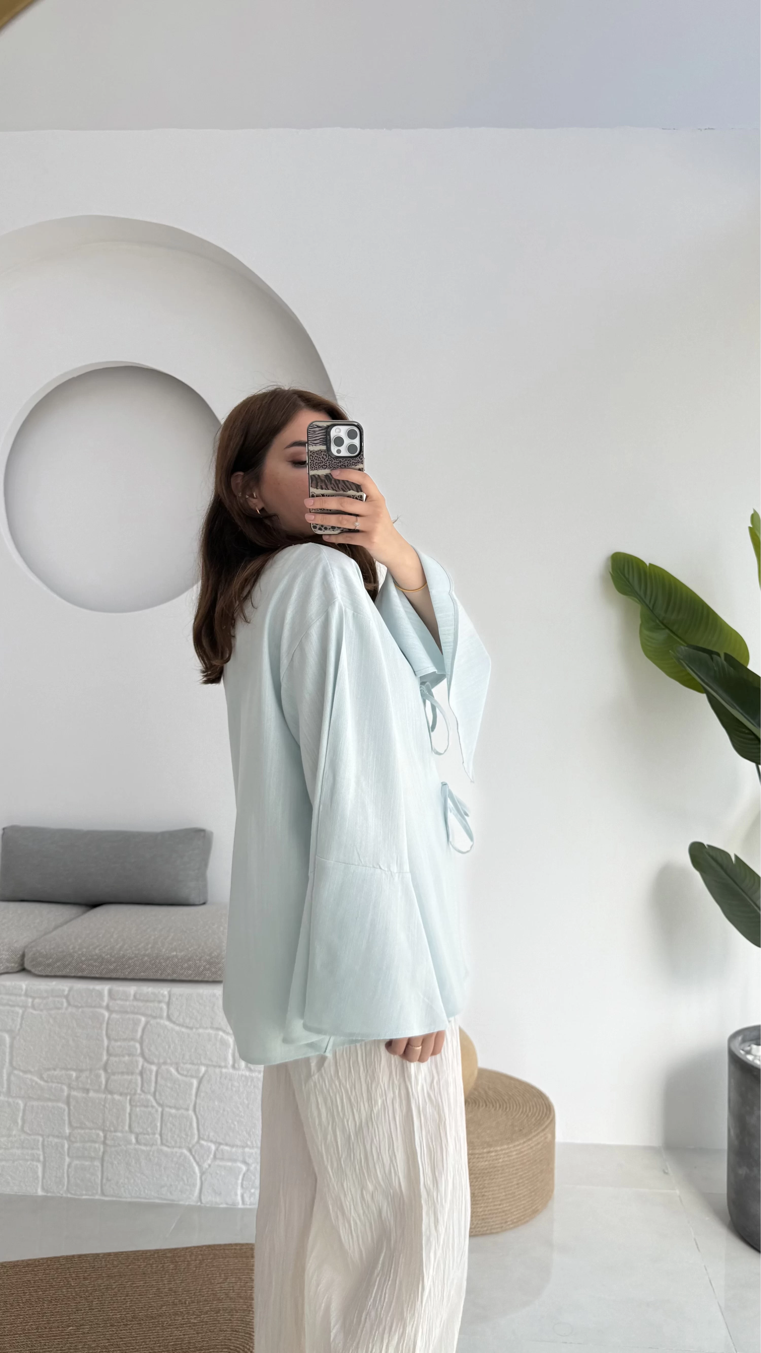 Happyi Bağlamalı Keten Bluz Bebe Mavisi