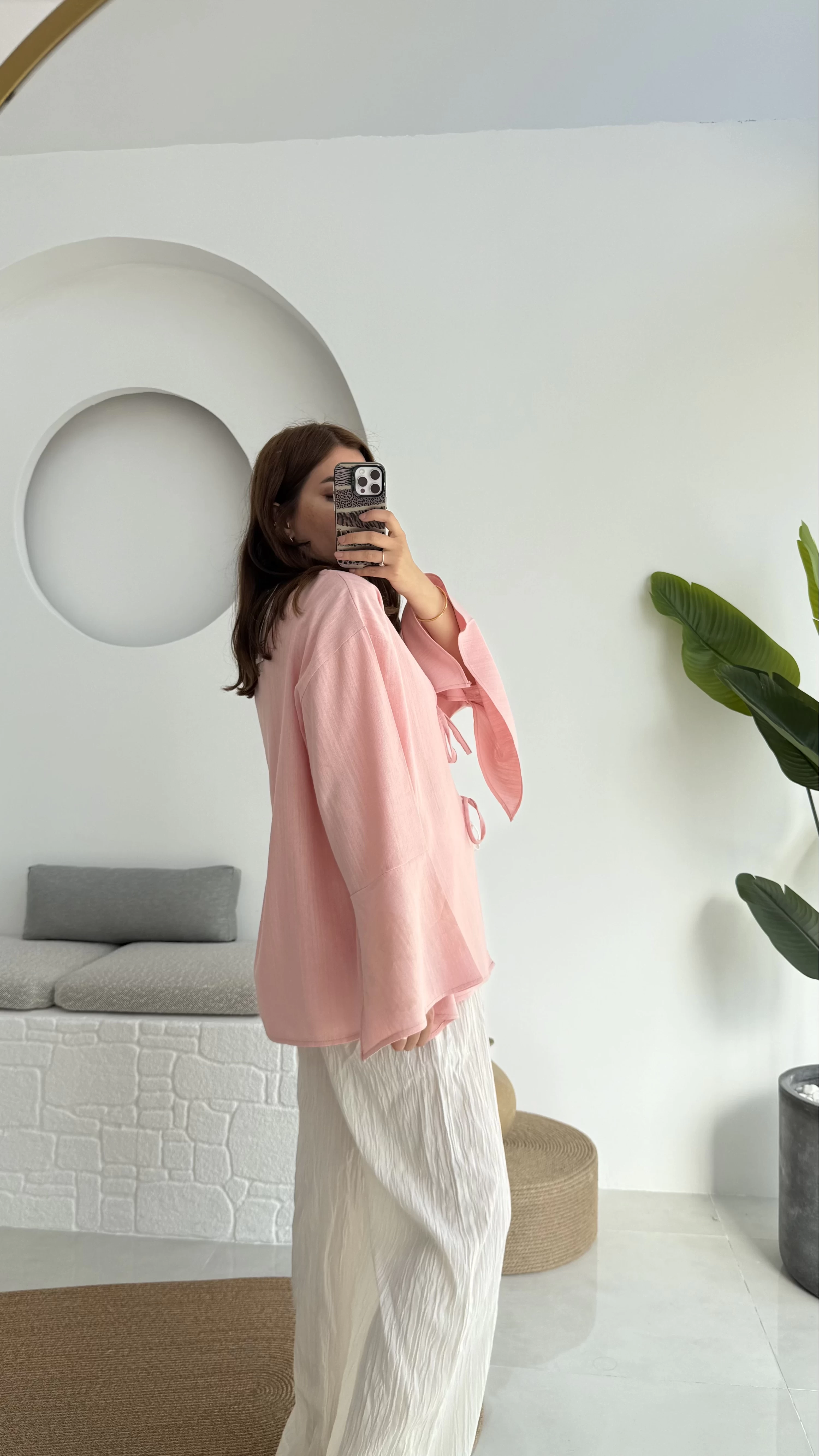 Happyi Bağlamalı Keten Bluz Pembe