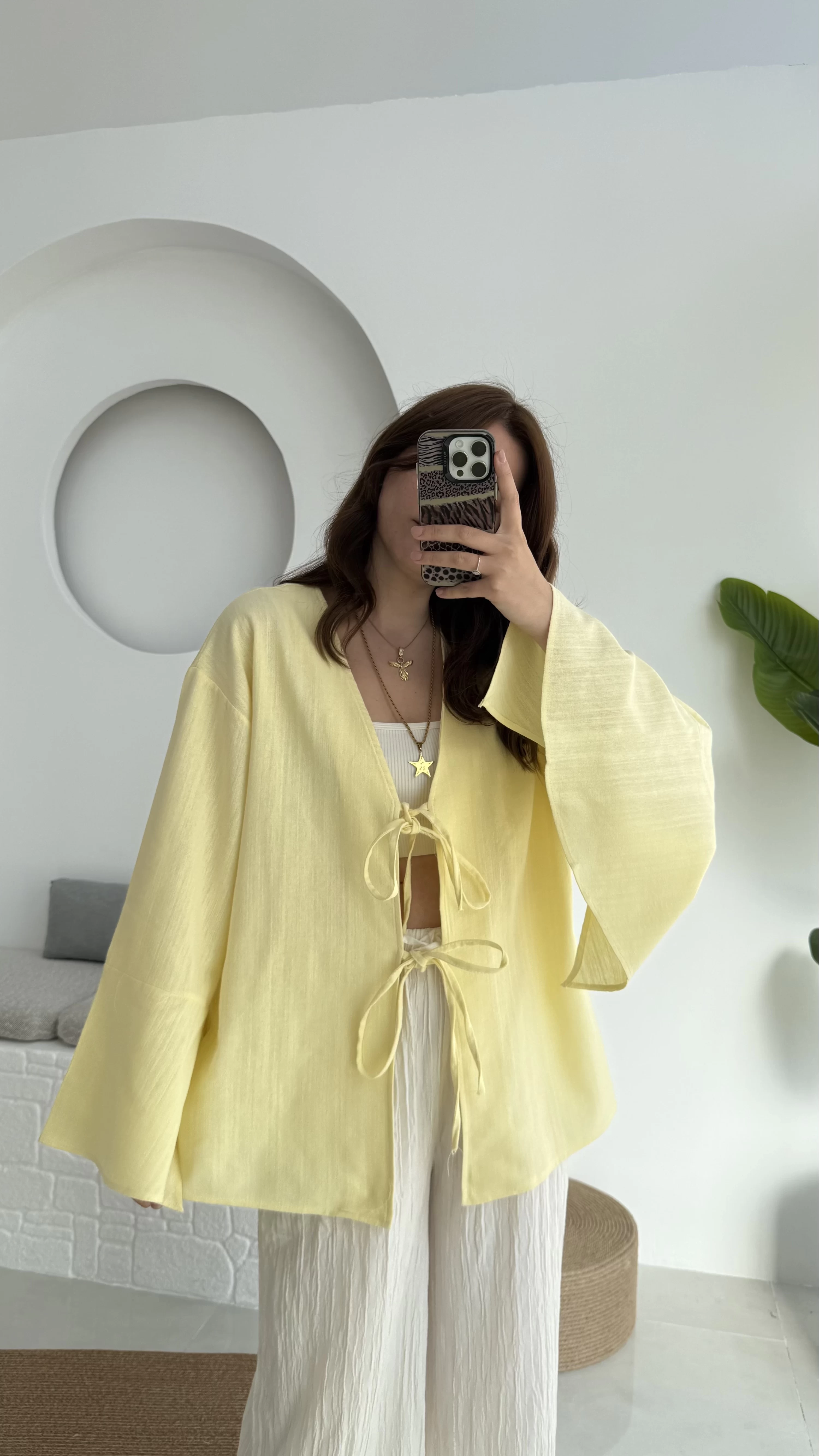 Happyi Bağlamalı Keten Bluz Sarı