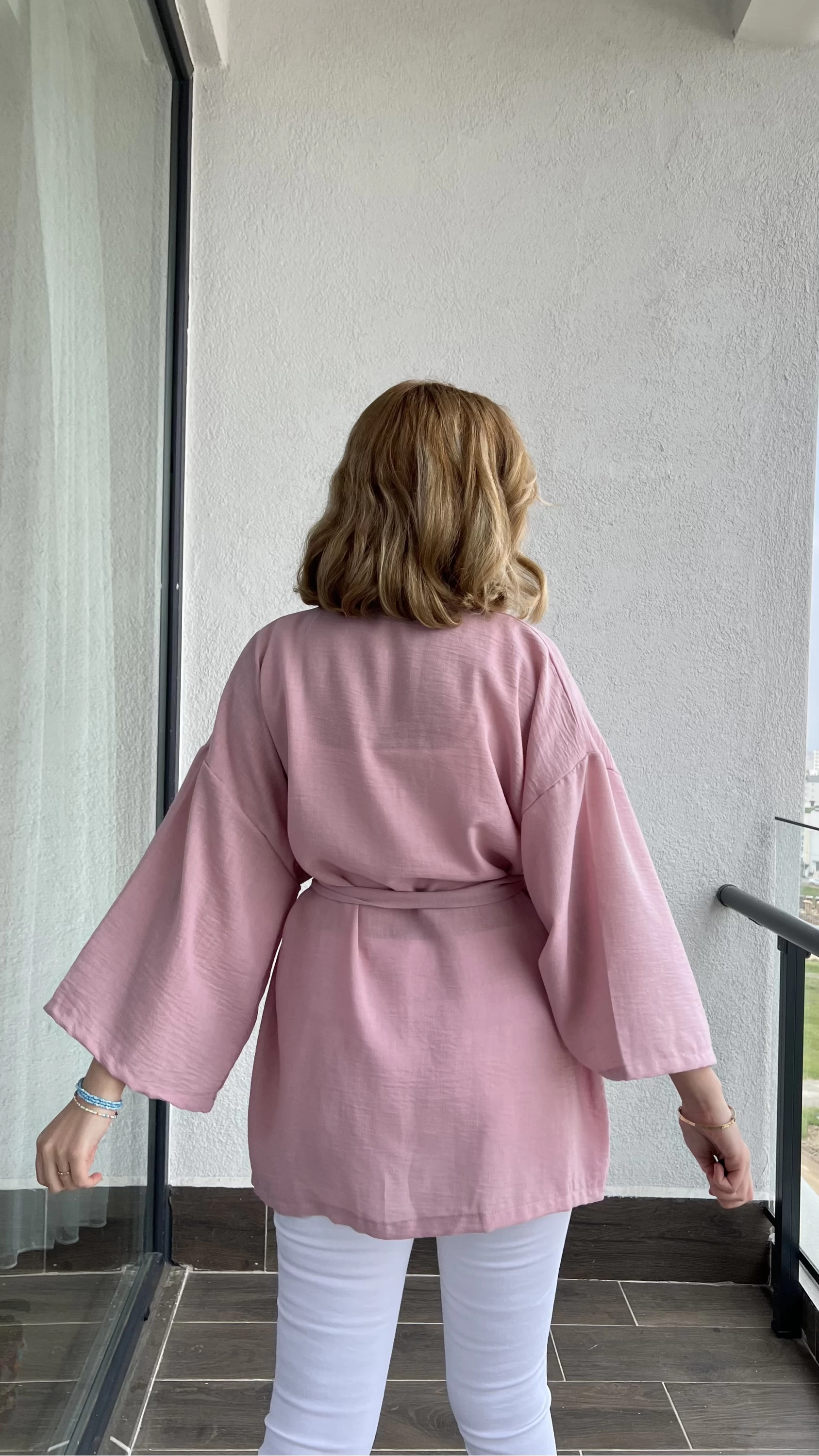 Harmony Keten Gül Kurusu Kuşaklı Kimono
