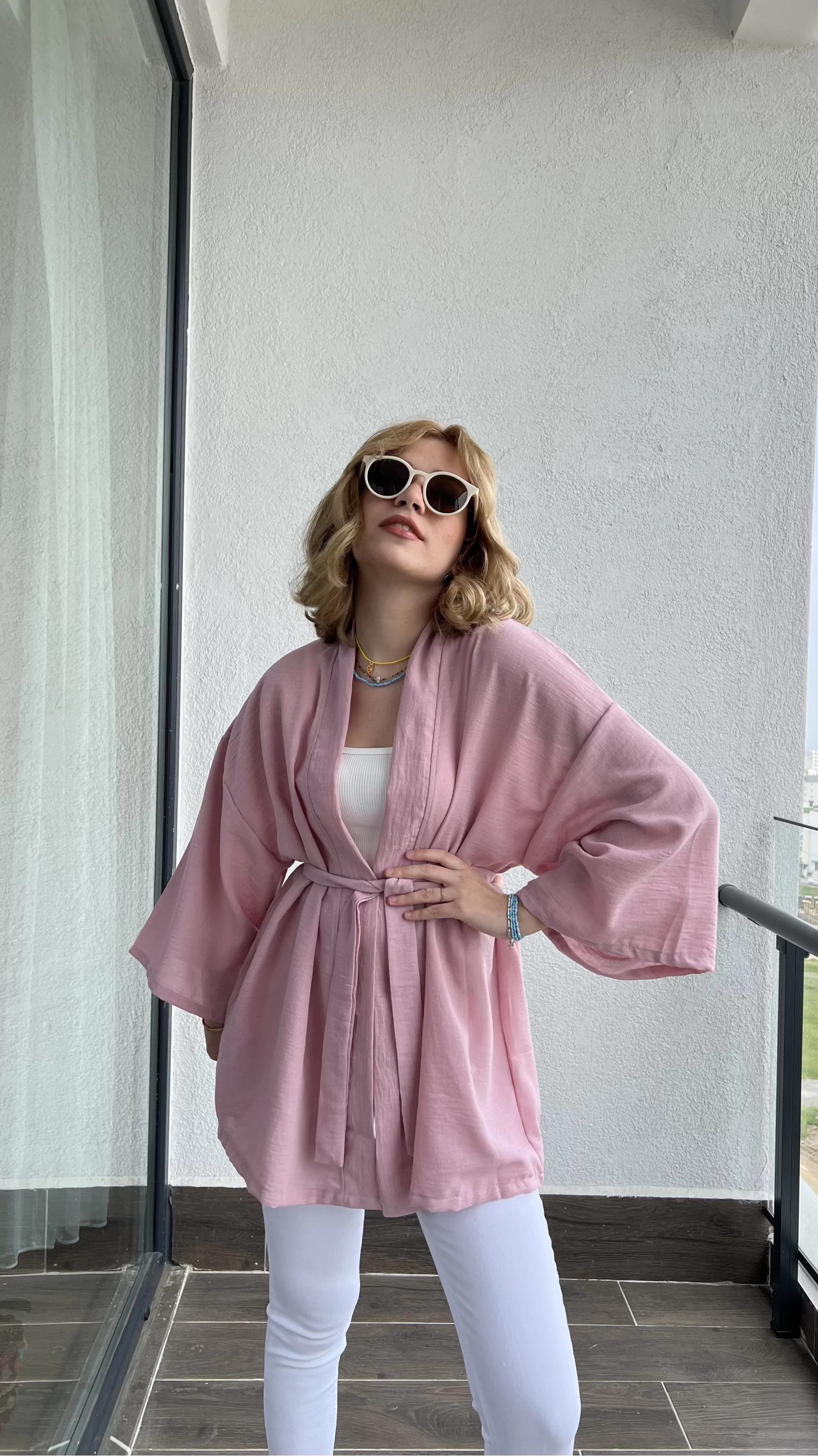Harmony Keten Gül Kurusu Kuşaklı Kimono