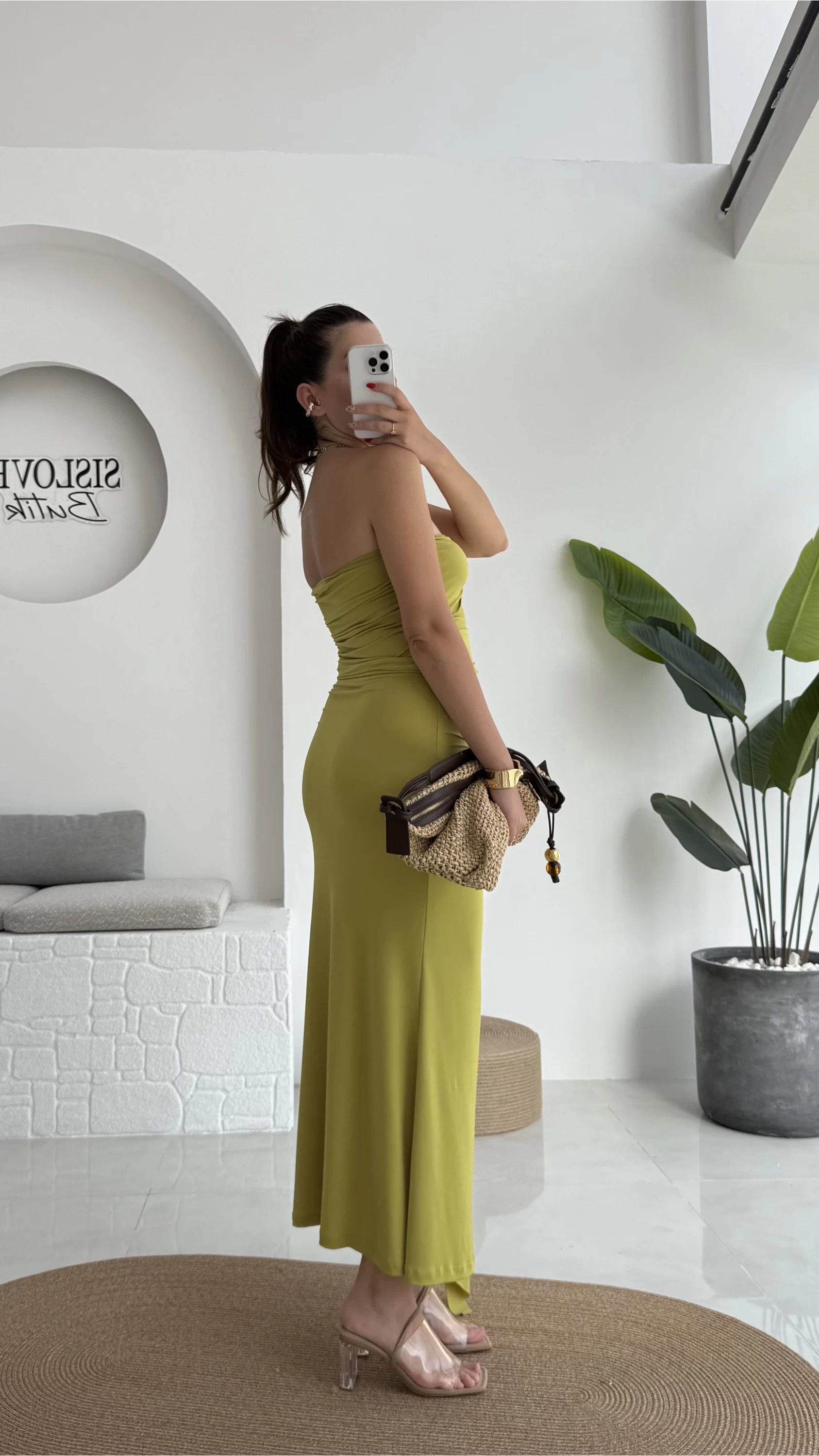 Hilda Deniz Yıldızı Detaylı Straplez Bluz Etek Takım - Yağ Yeşili - 0510