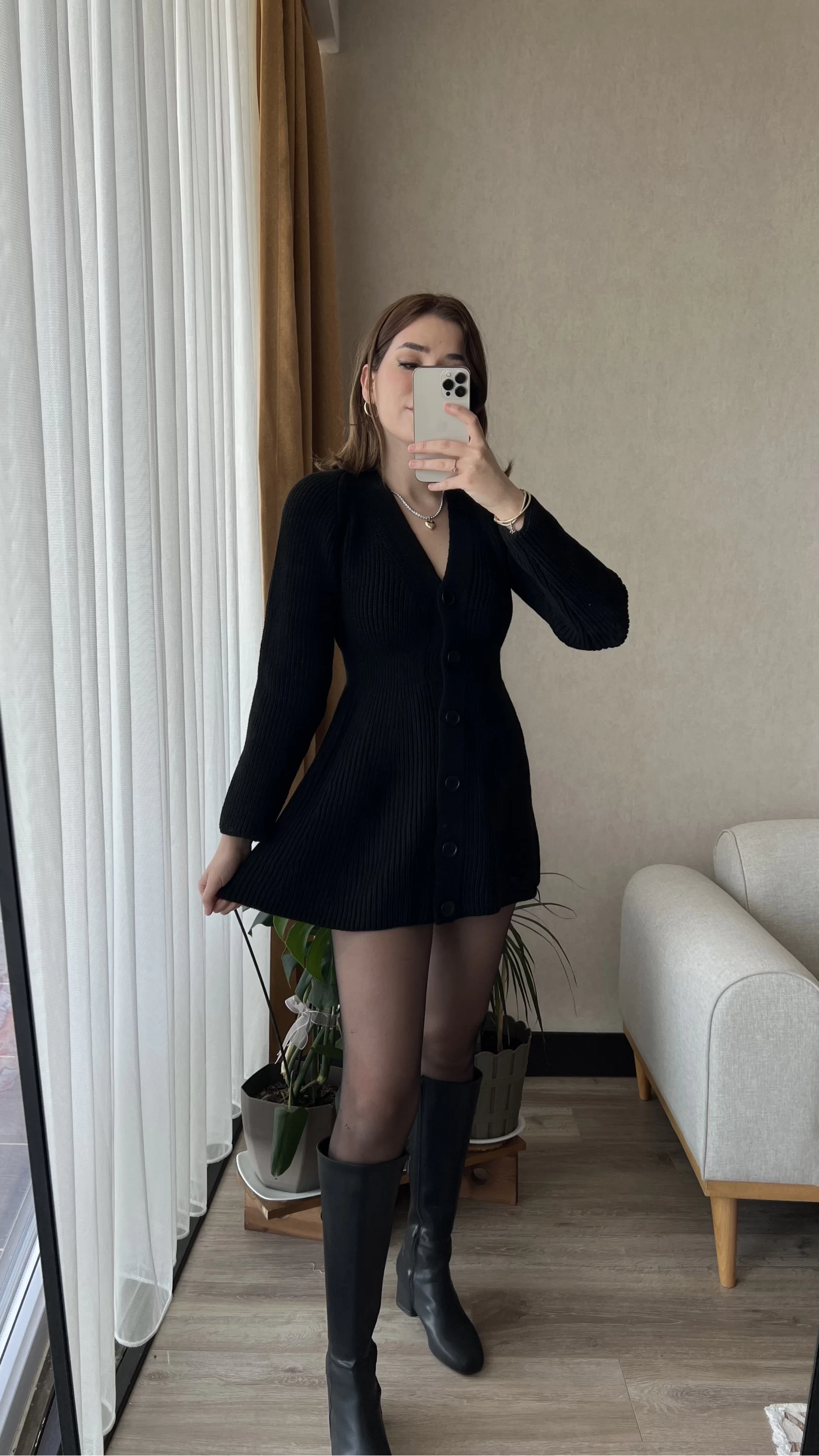 Hot Mini Siyah Triko Elbise