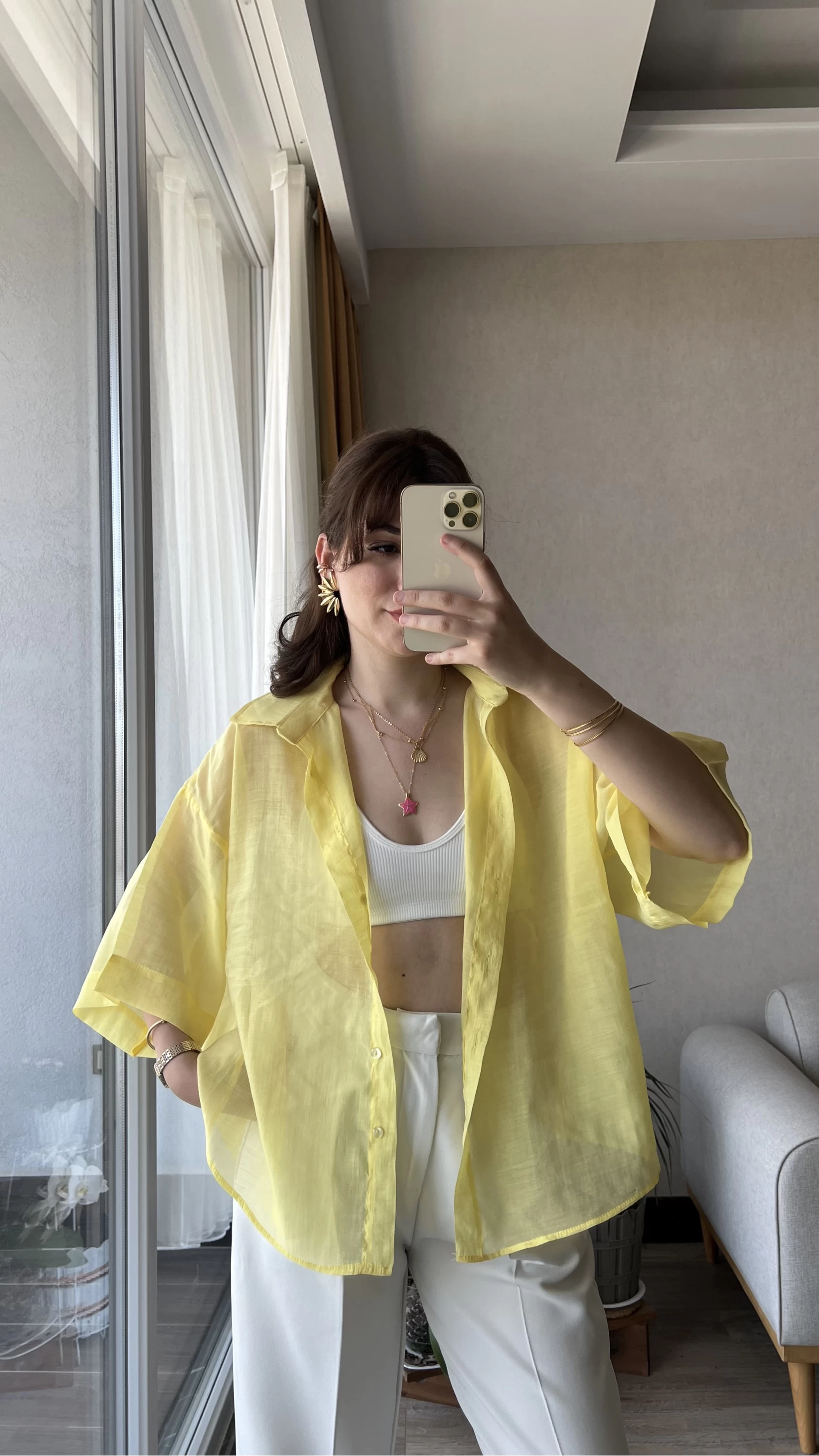 İpeksi Sarı Transparan Gömlek
