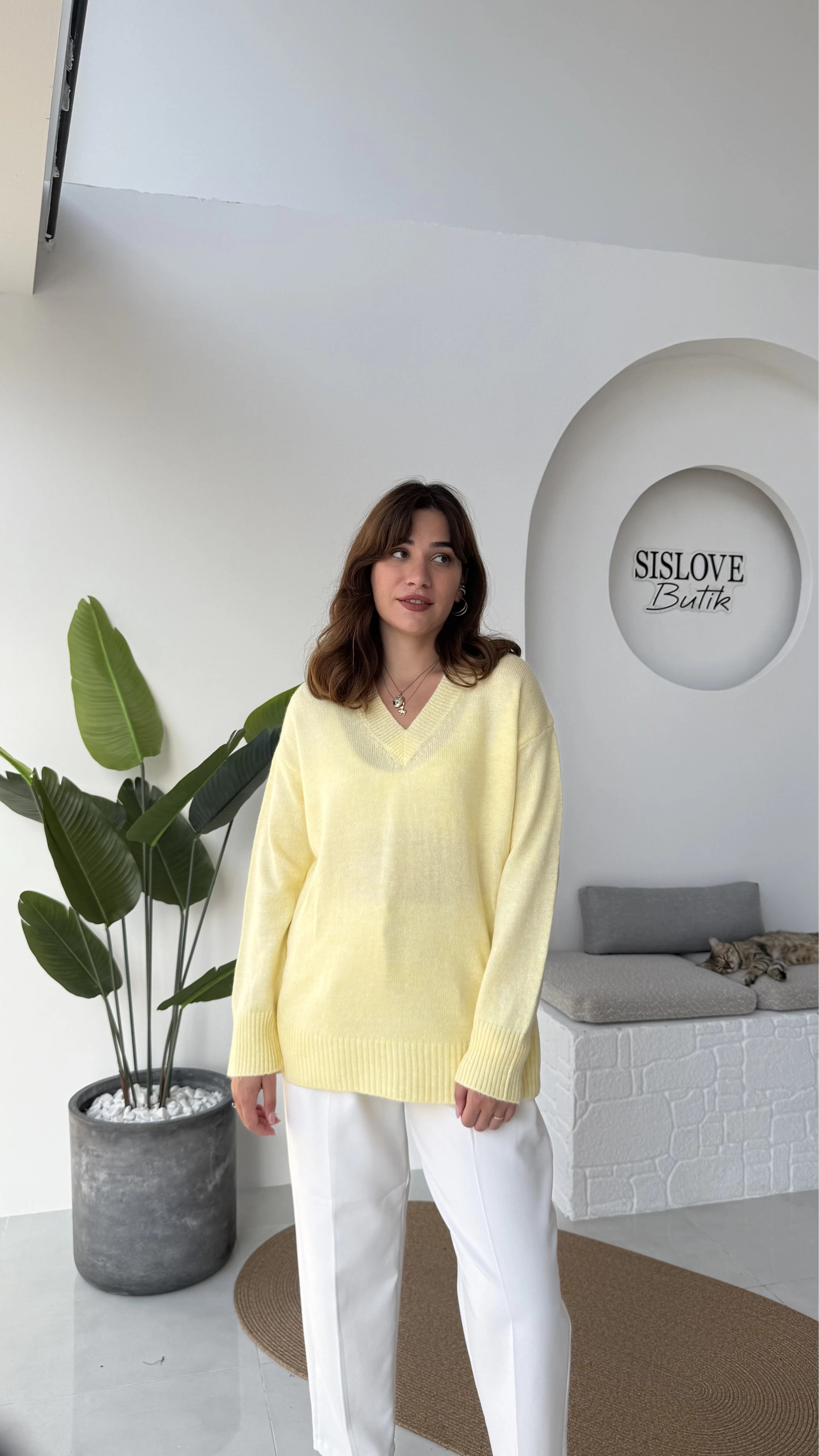 İsabella V Yaka Kazak - Sarı