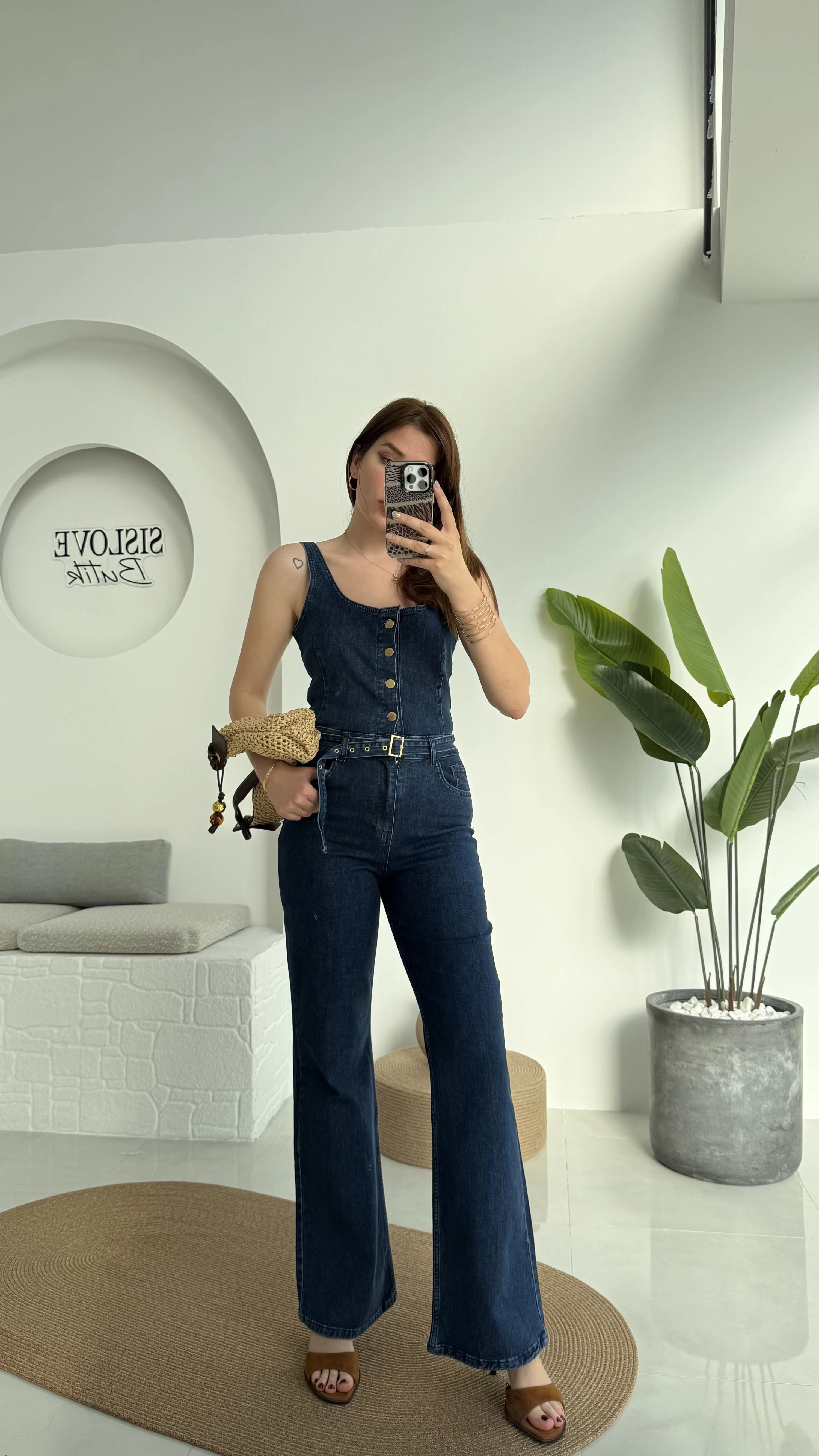 İspanyol Kemerli Denim Tulum