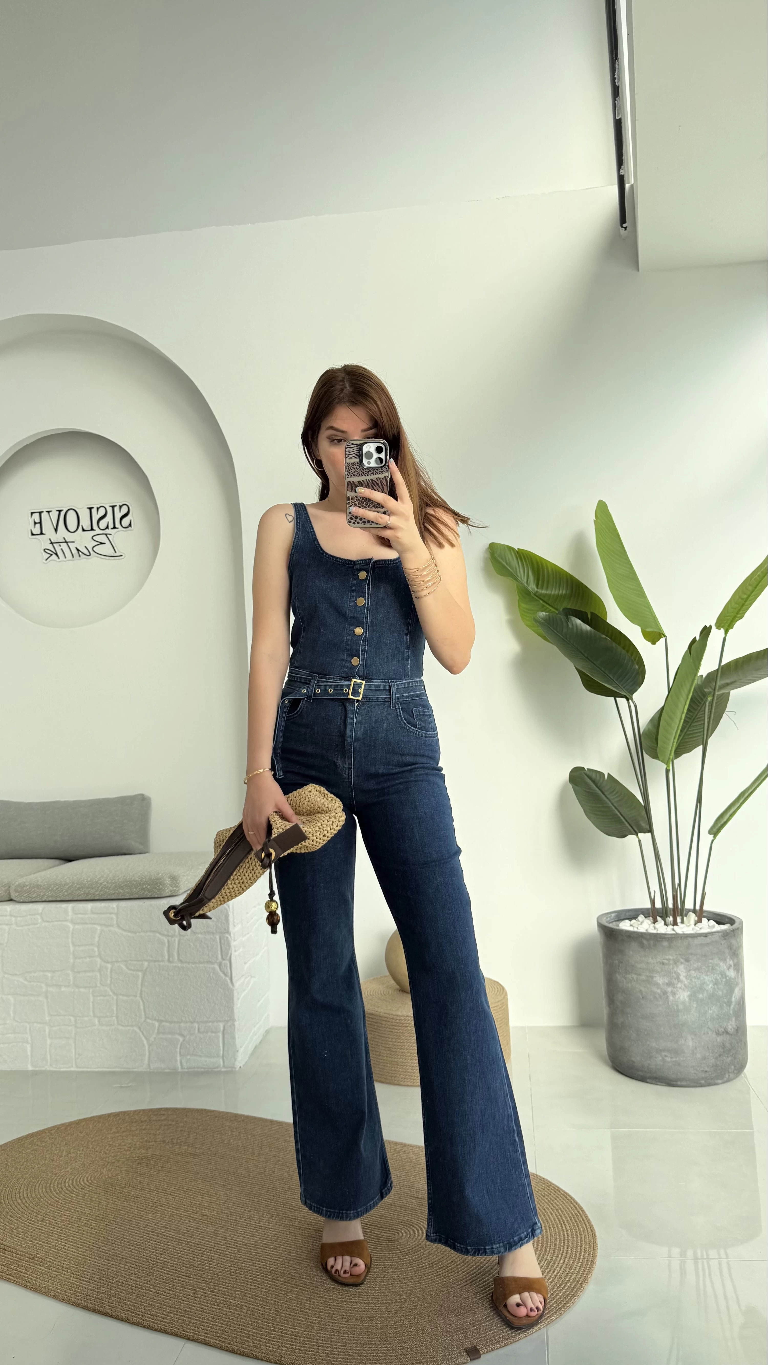 İspanyol Kemerli Denim Tulum