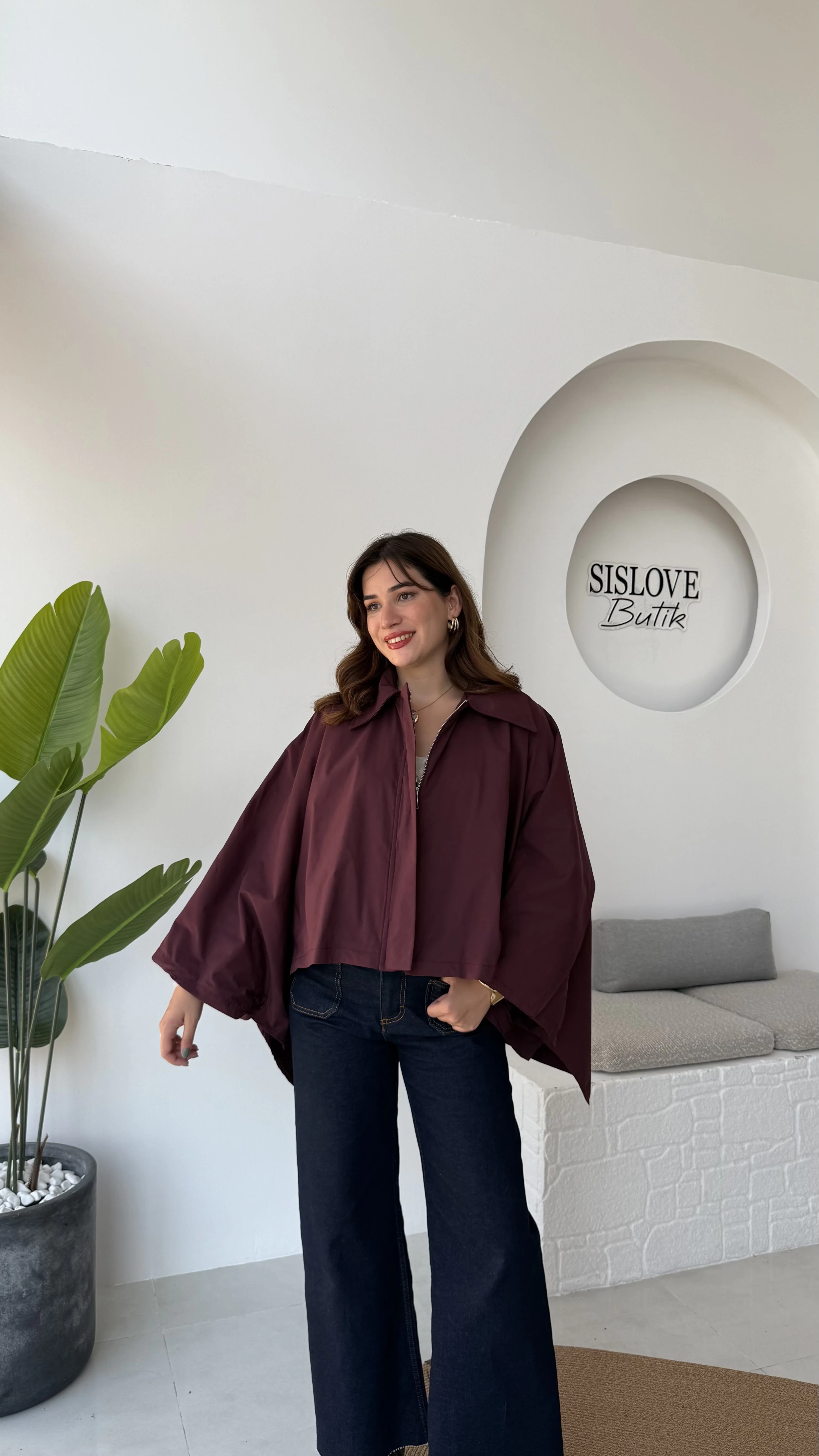 Josie Pelerin Trençkot - Mürdüm - Kod: 7603