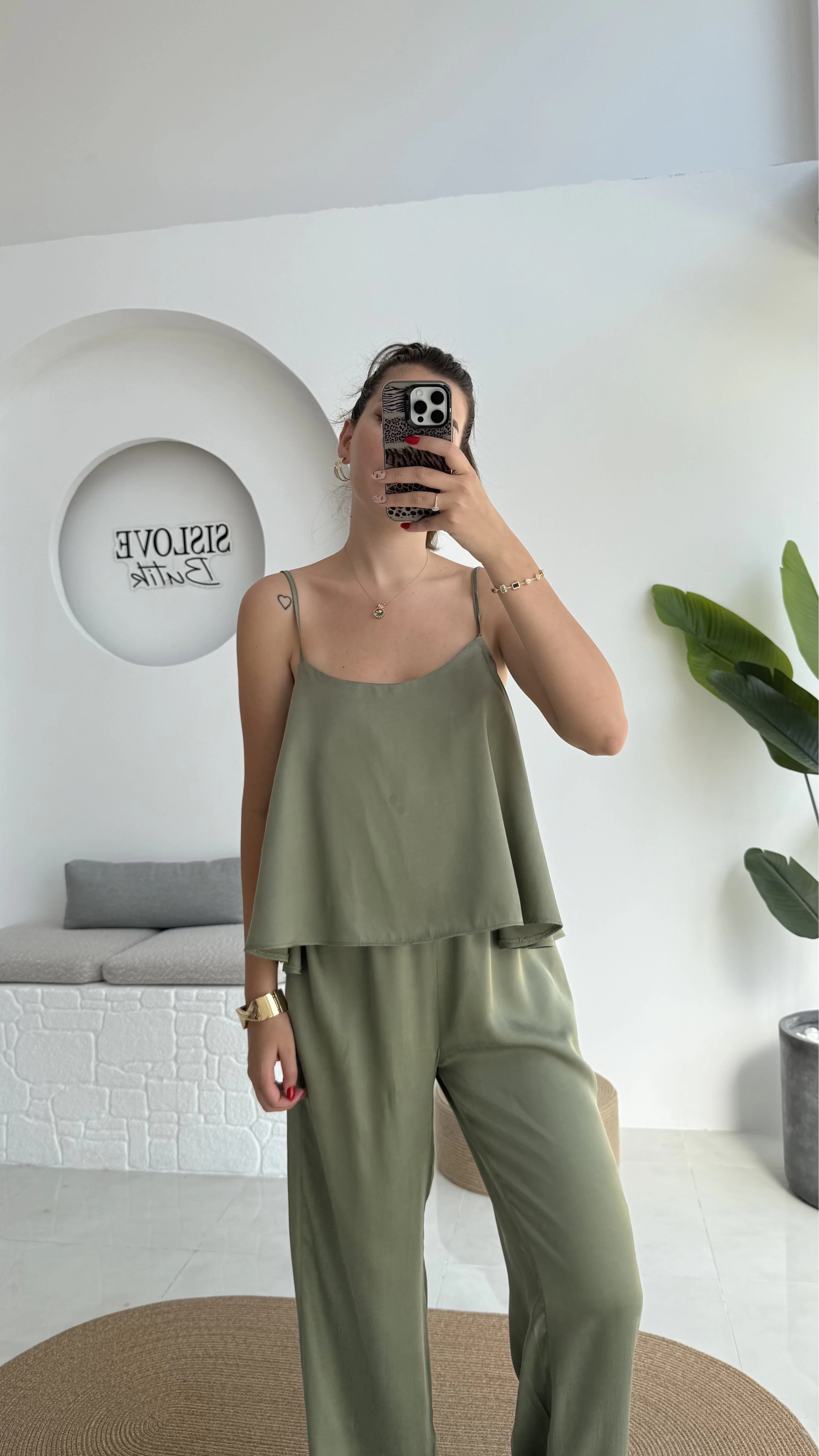 June Askılı Bluz Pantolon Takım - Haki - 51043