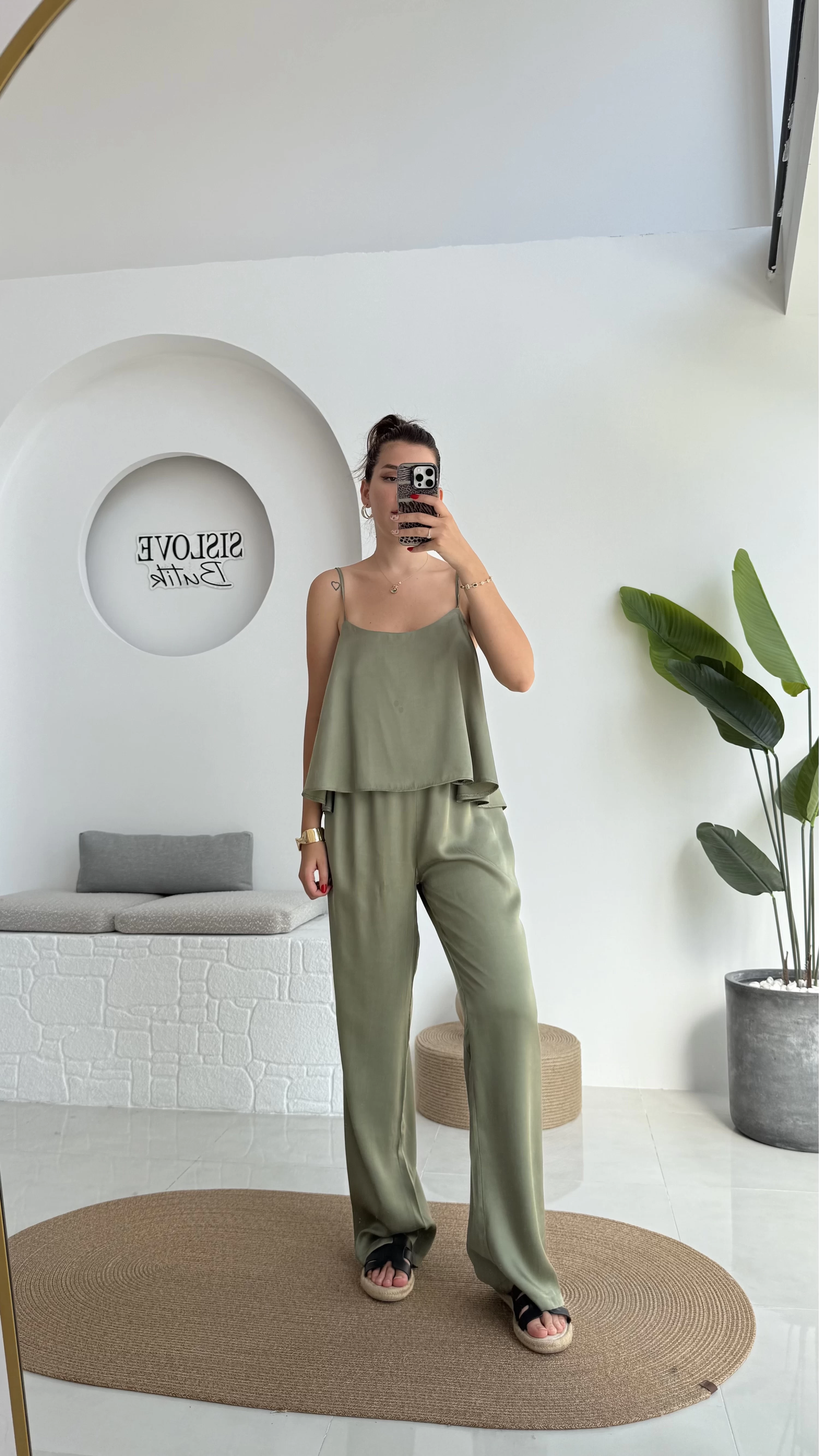 June Askılı Bluz Pantolon Takım - Haki - 51043