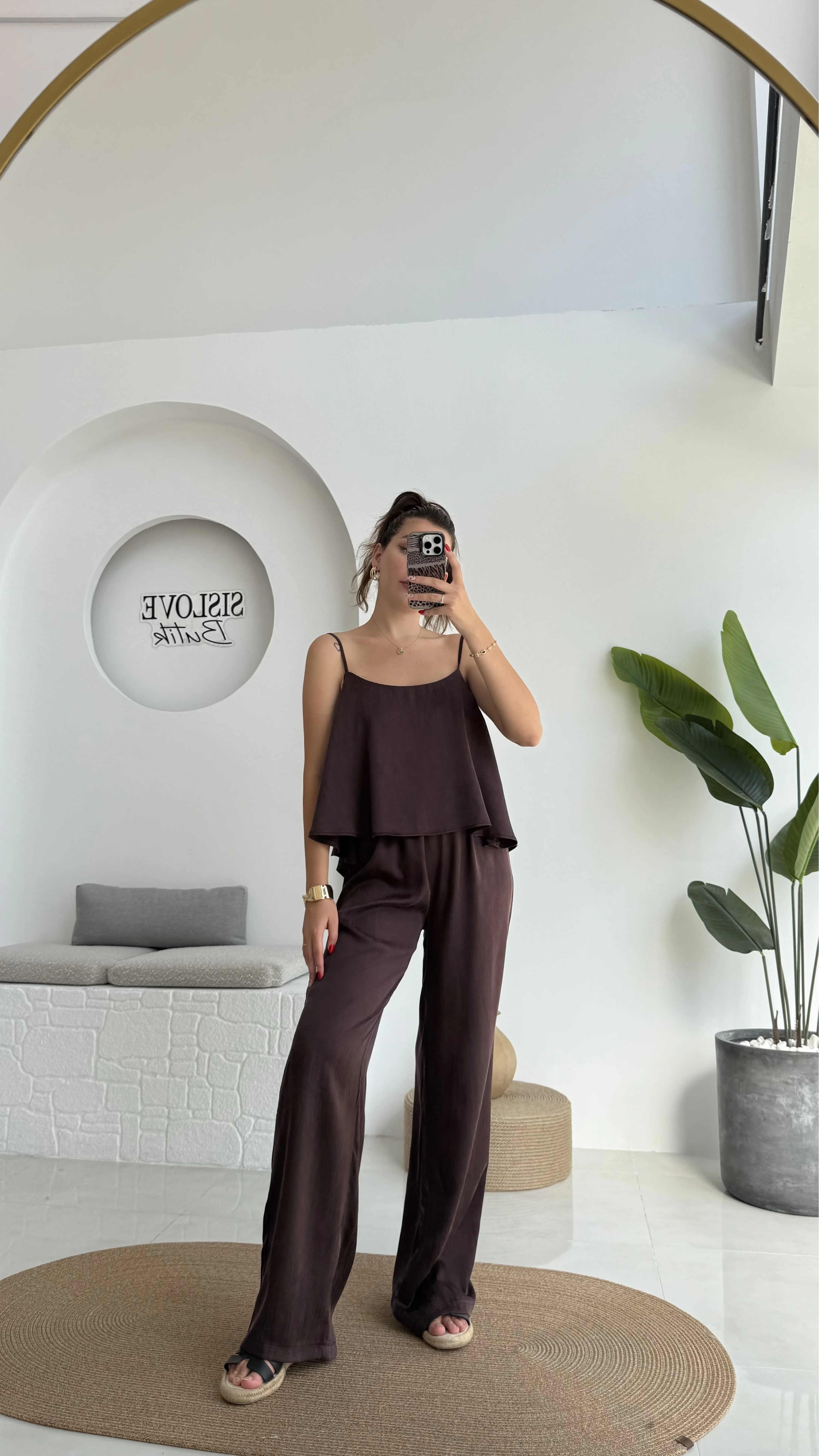 June Askılı Bluz Pantolon Takım - Mürdüm - 51043