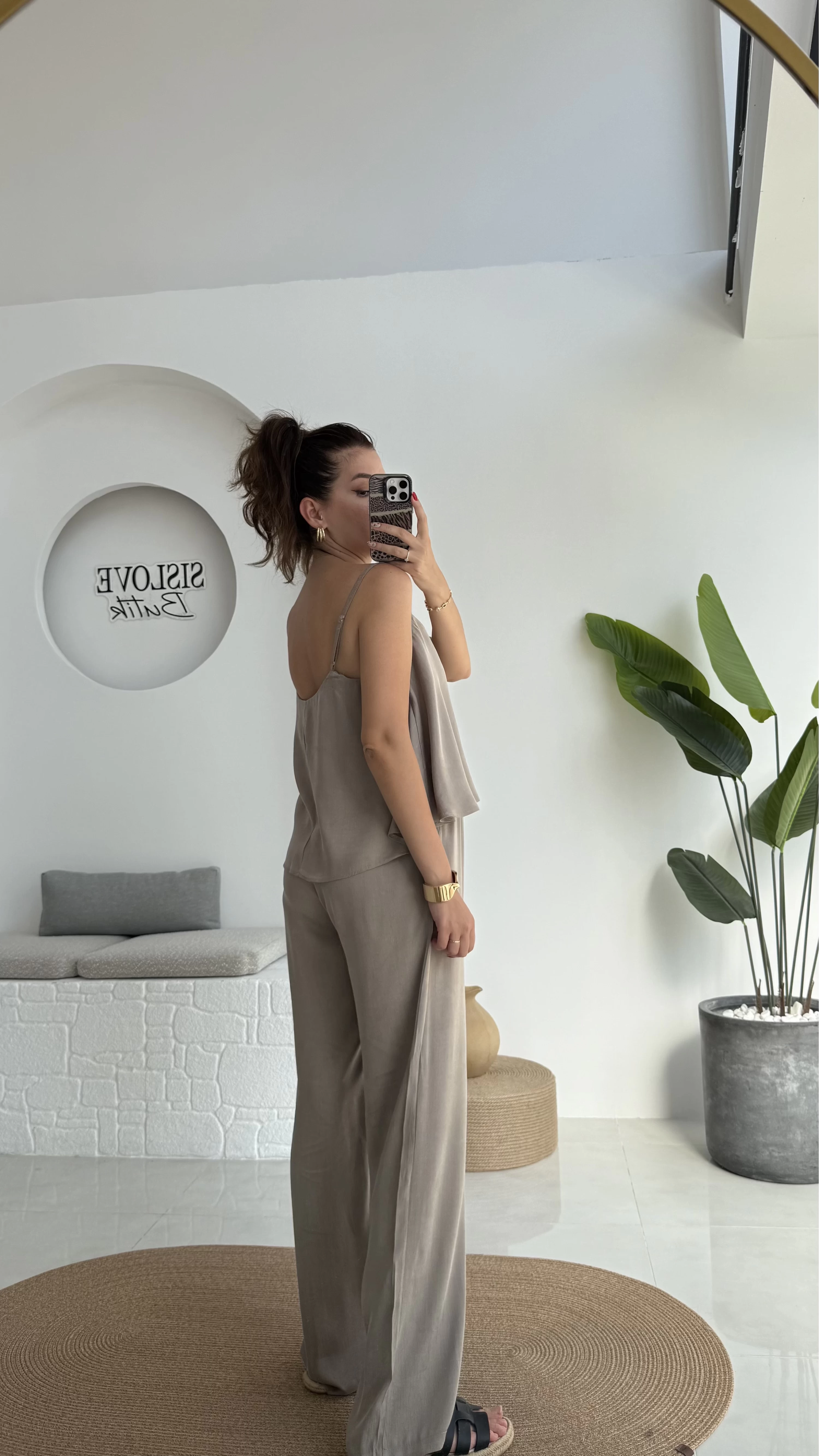 June Askılı Bluz Pantolon Takım - Vizon - 51043