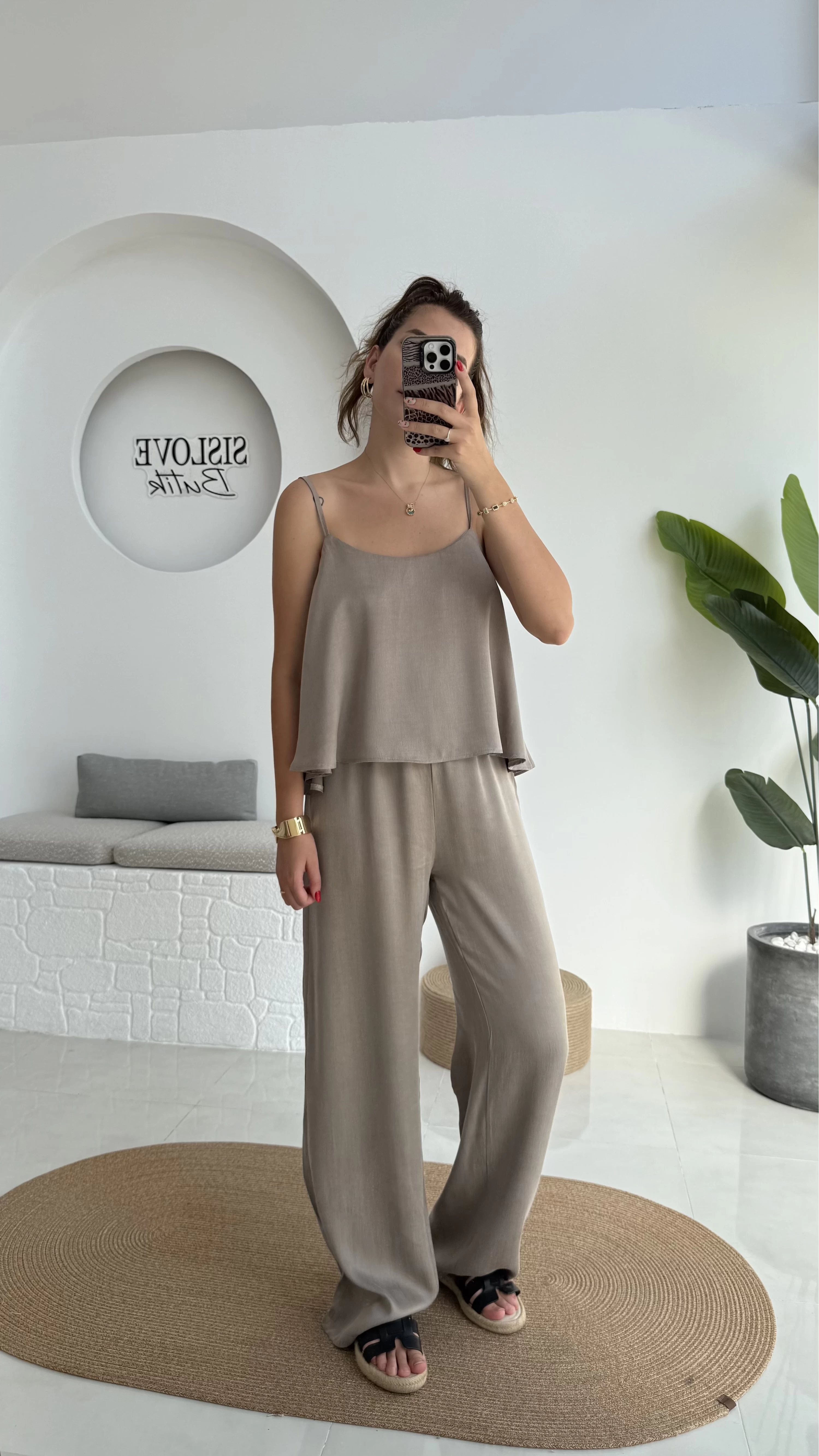 June Askılı Bluz Pantolon Takım - Vizon - 51043