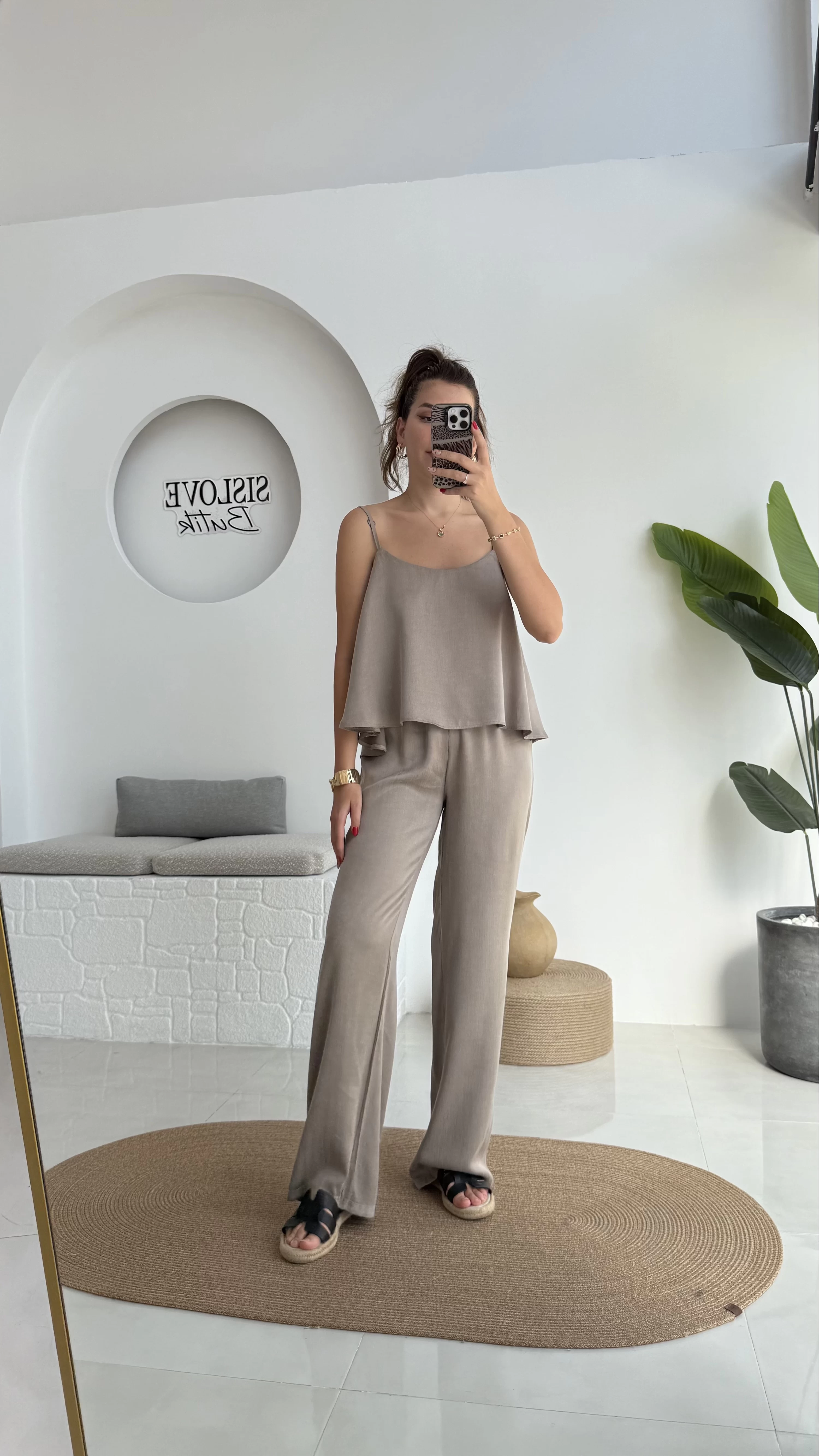 June Askılı Bluz Pantolon Takım - Vizon - 51043