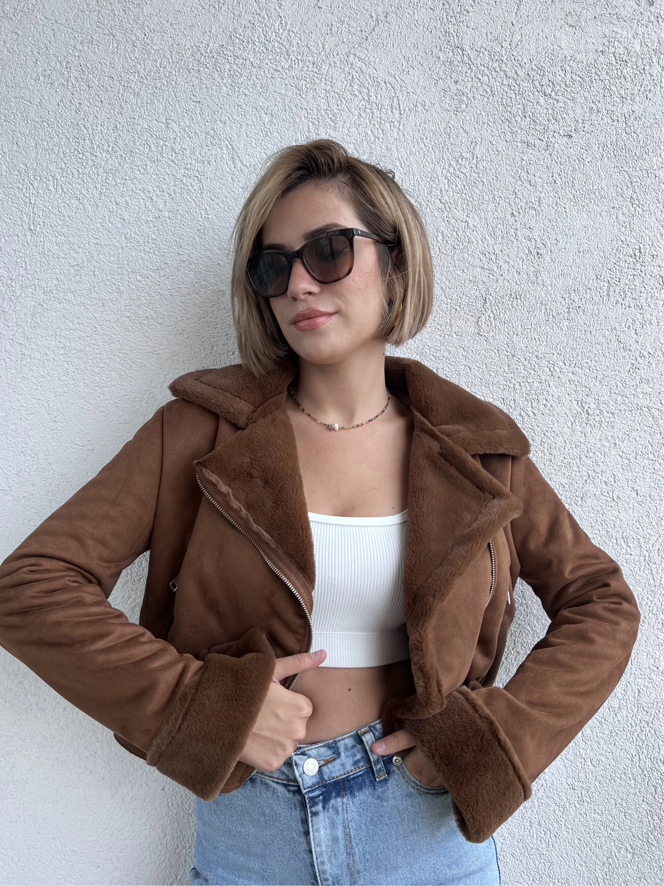 Kahve Süet Peluş Ceket
