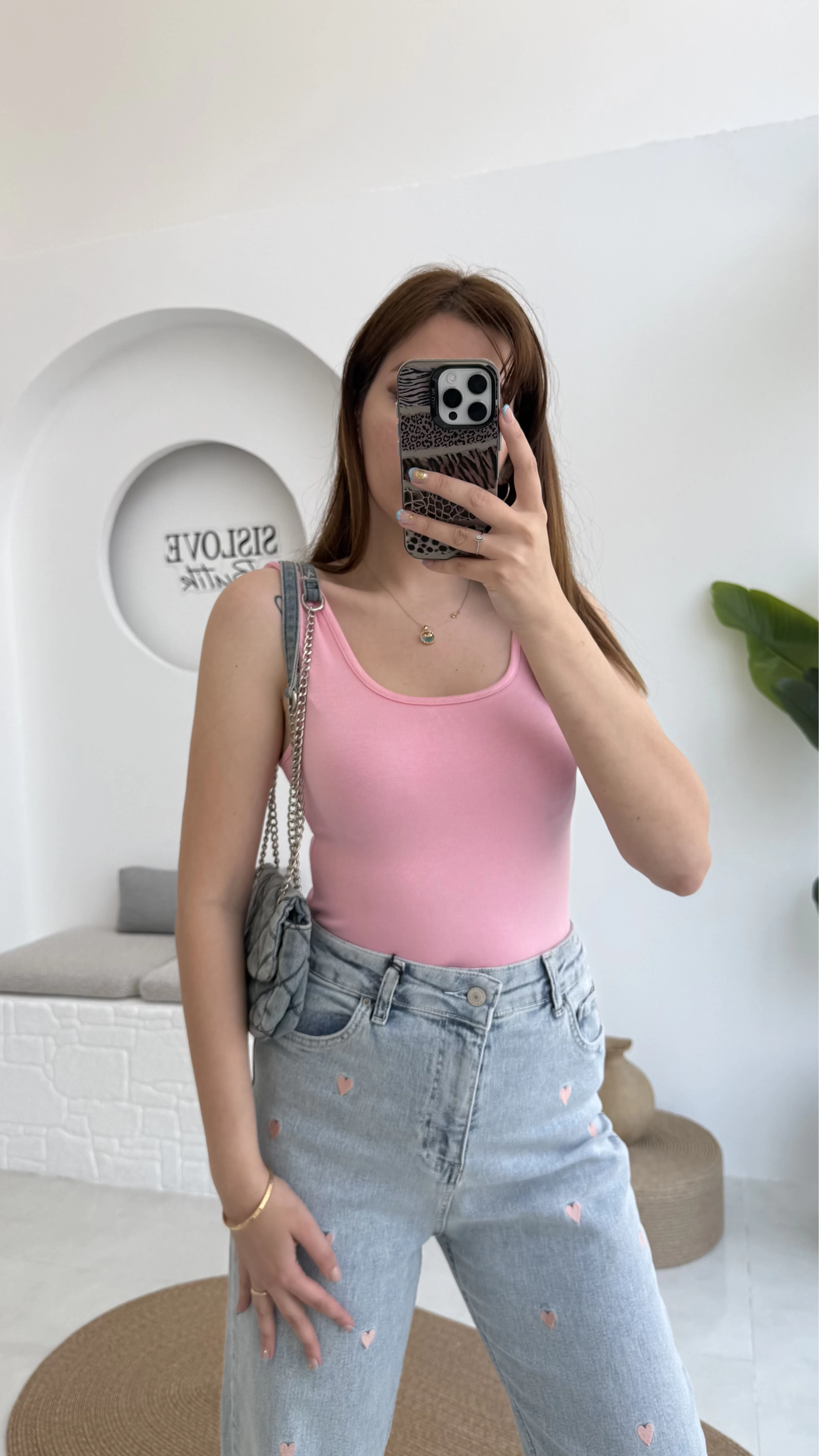Kalın Askılı Oys Pembe T-Shirt
