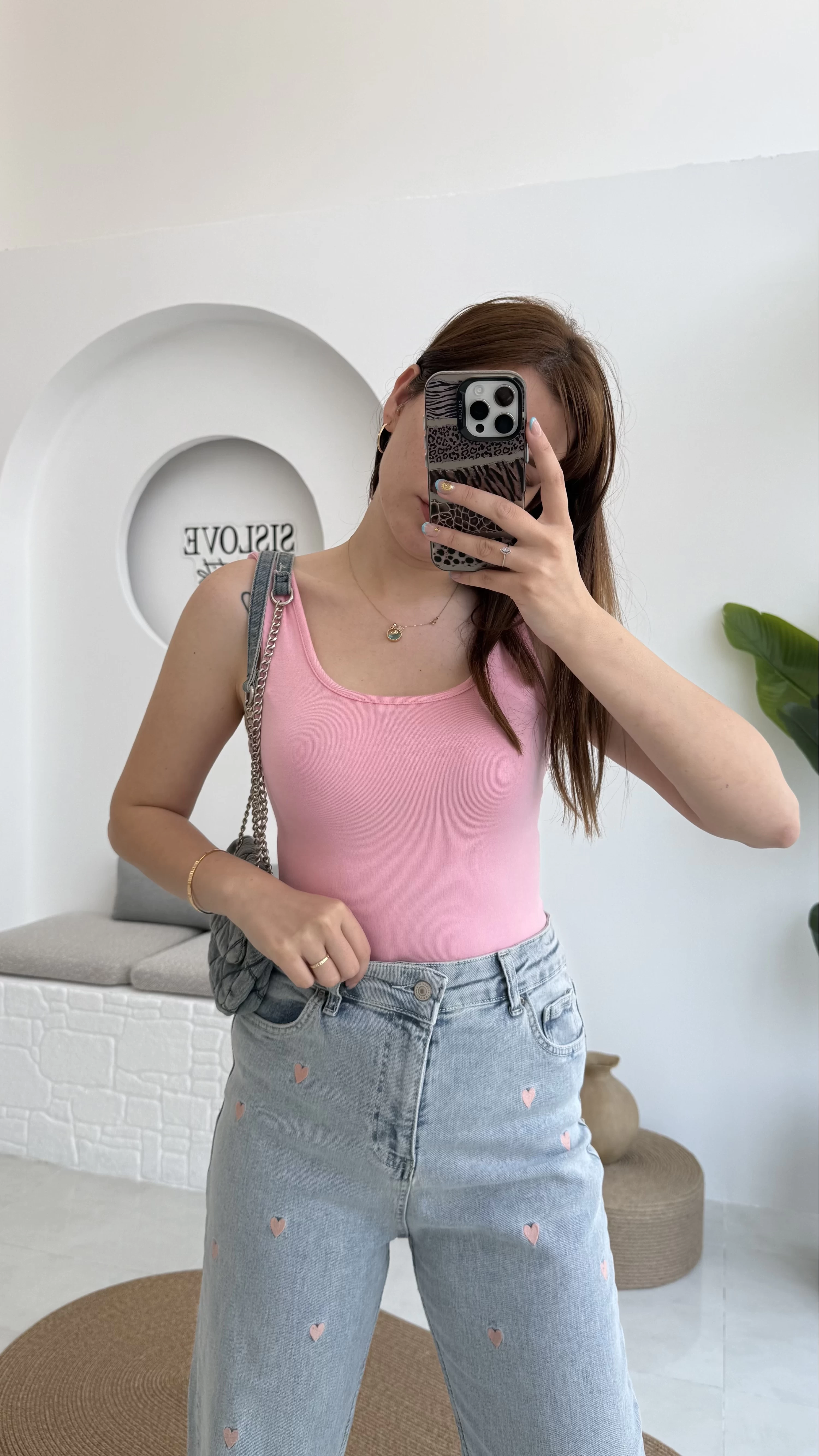 Kalın Askılı Oys Pembe T-Shirt