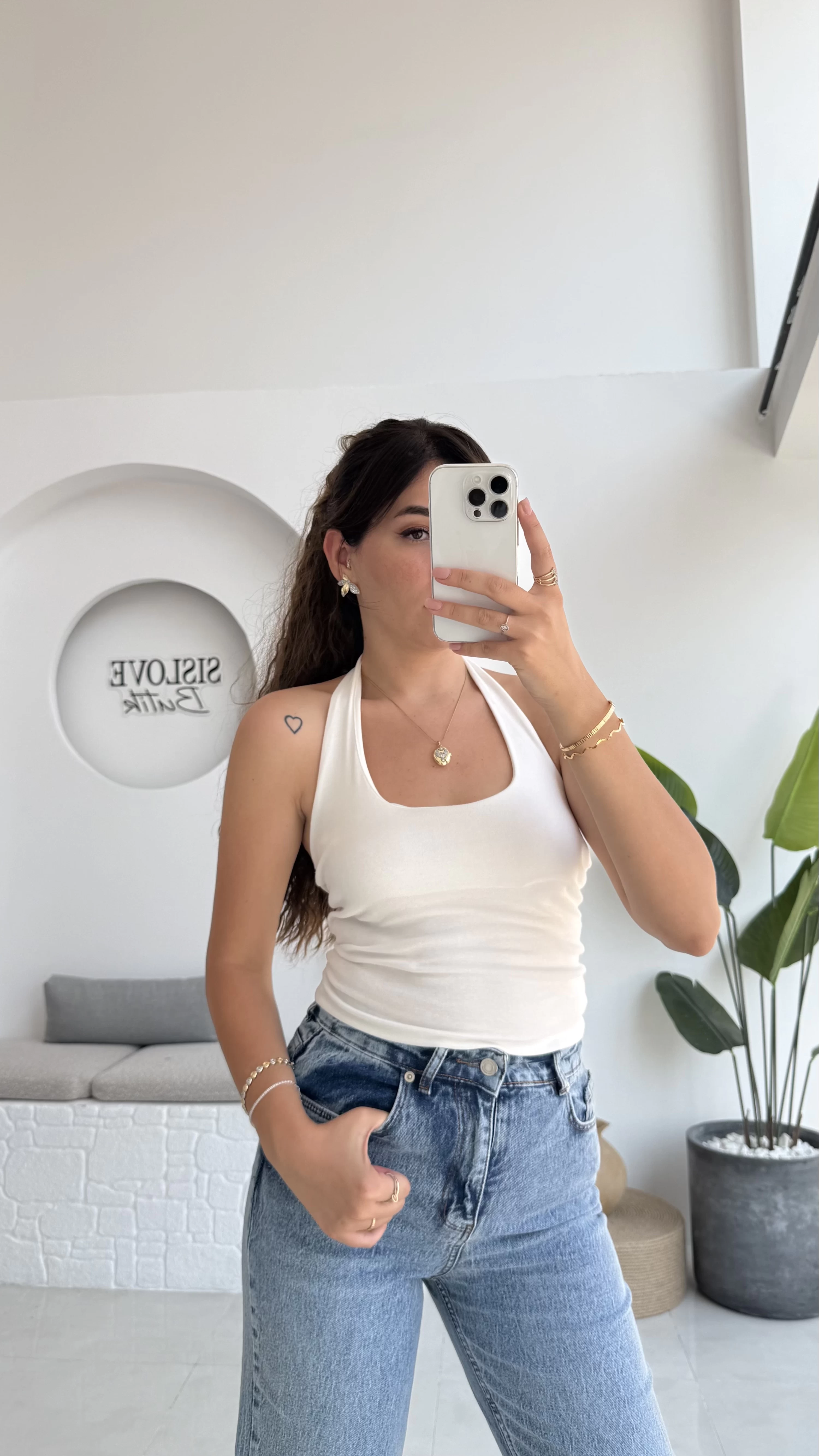 Karolina Boyundan Geçmeli Crop - Beyaz