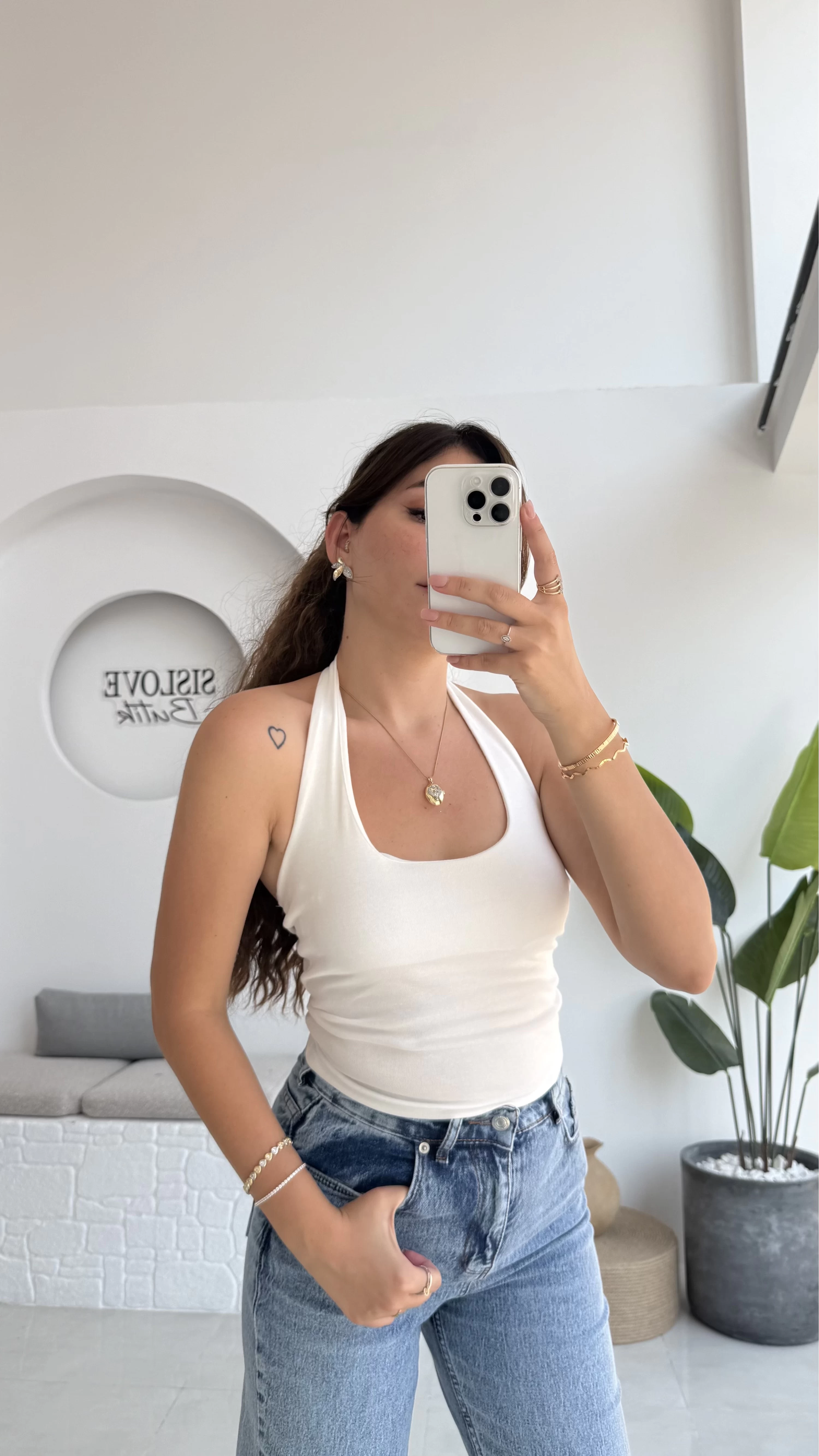Karolina Boyundan Geçmeli Crop - Beyaz