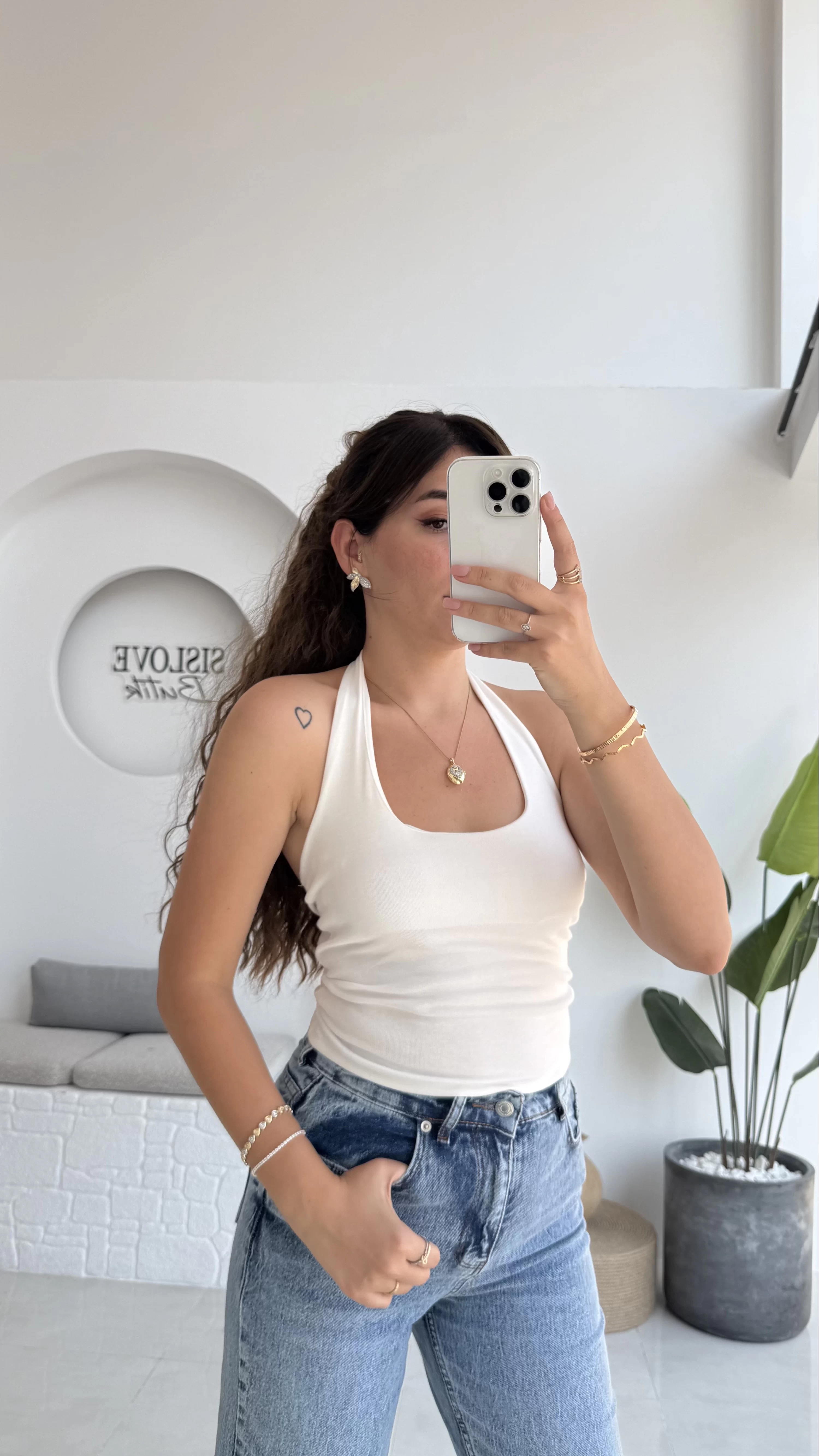 Karolina Boyundan Geçmeli Crop - Beyaz