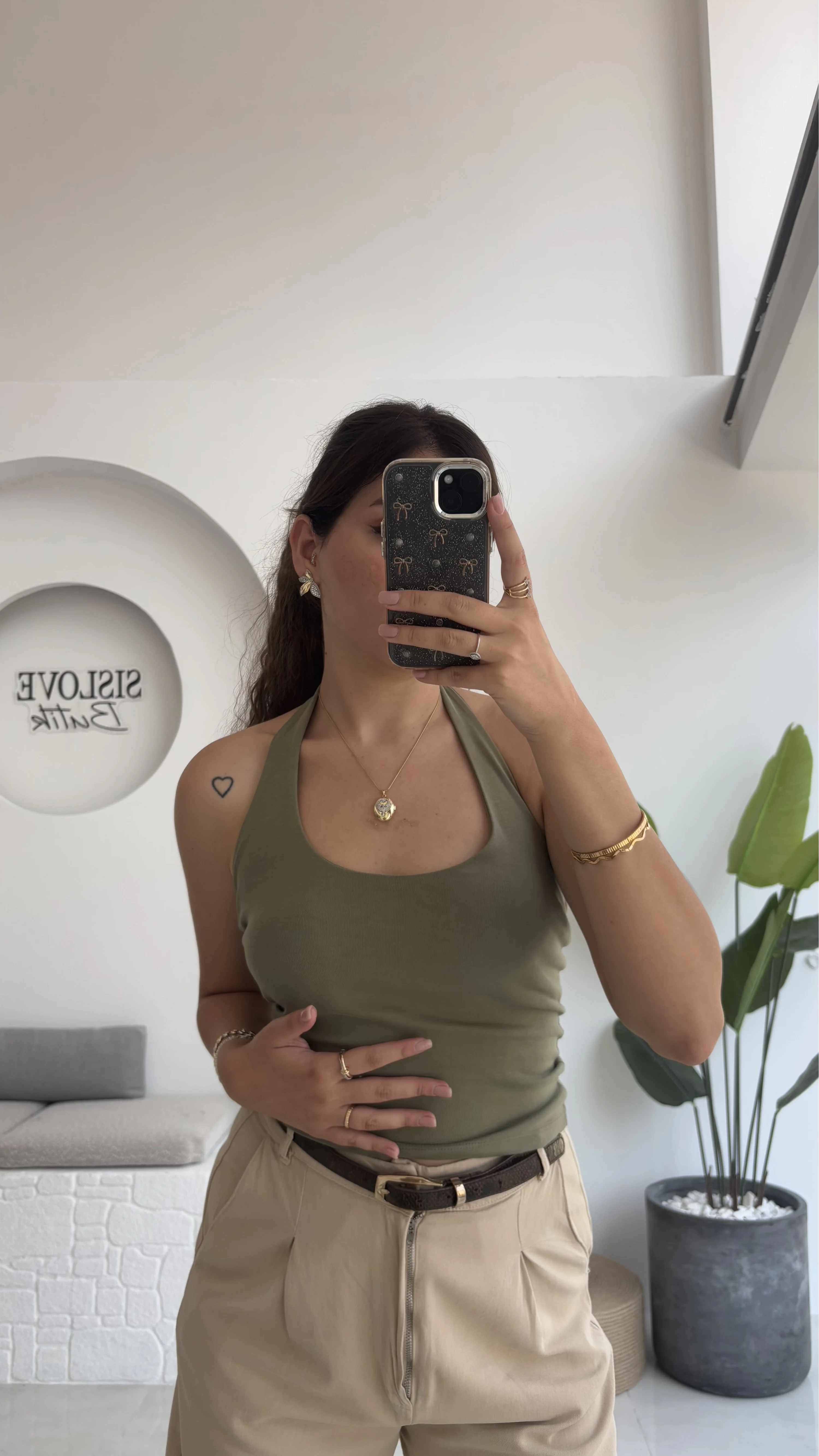 Karolina Boyundan Geçmeli Crop - Haki