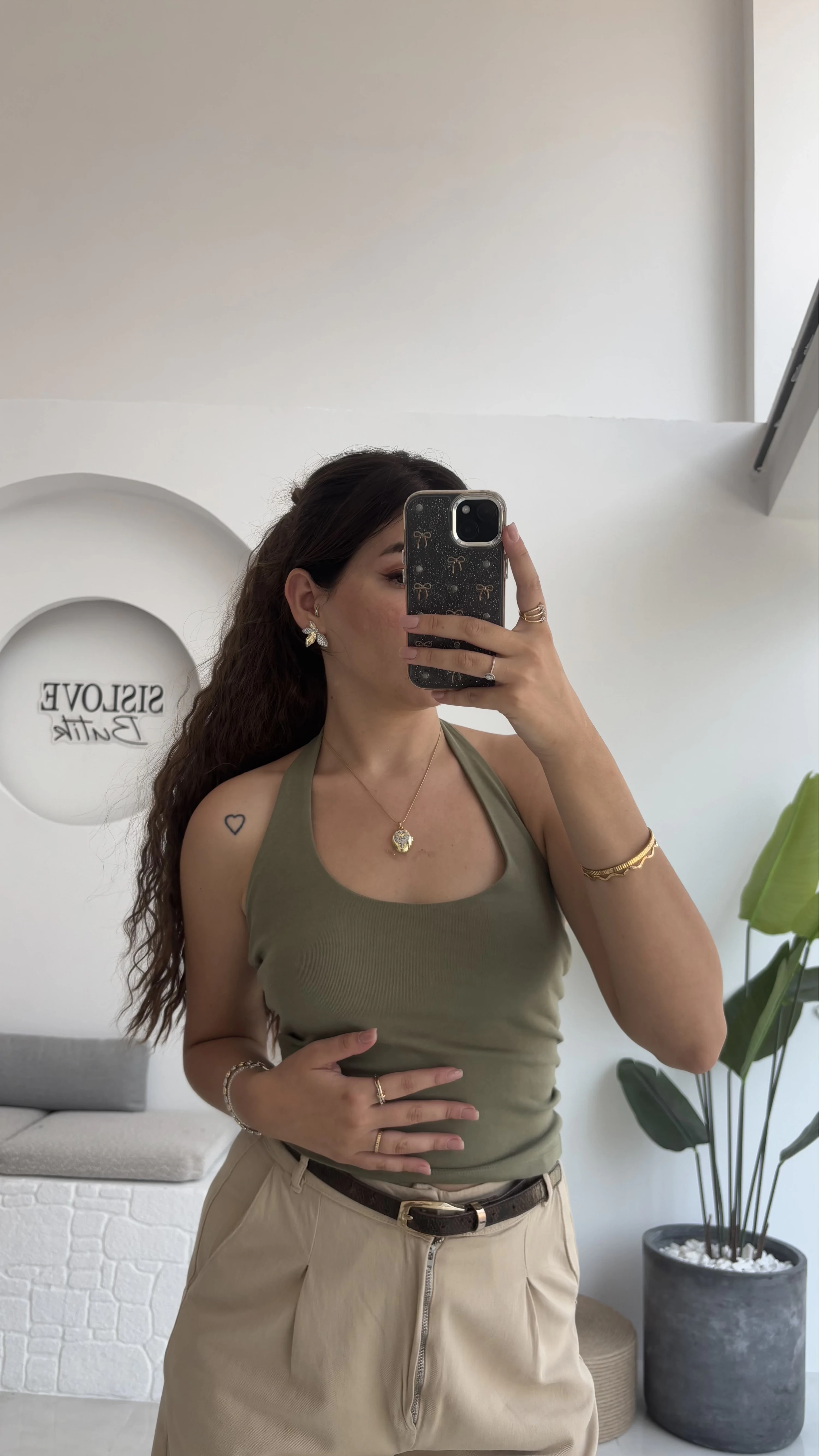 Karolina Boyundan Geçmeli Crop - Haki