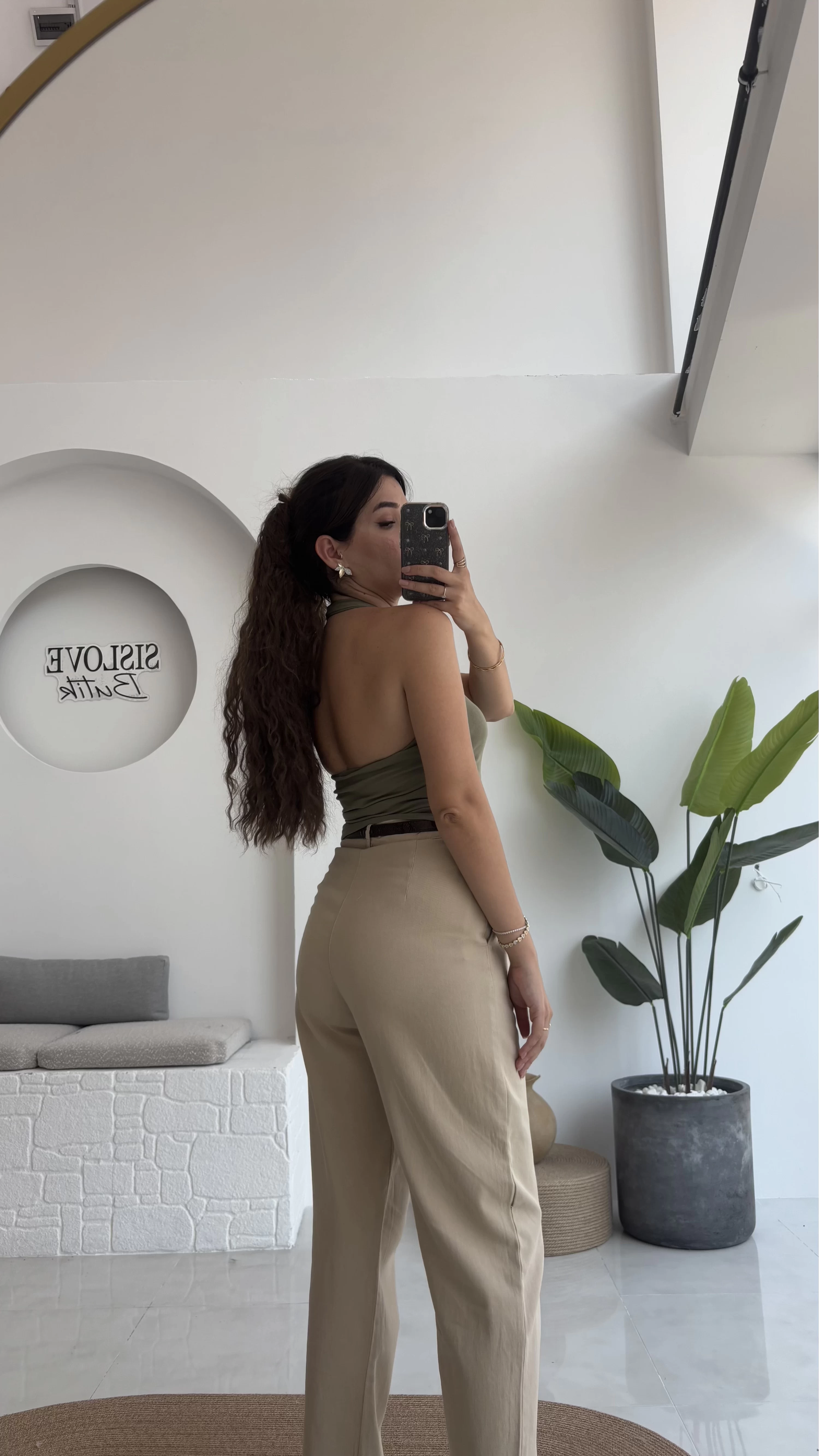 Karolina Boyundan Geçmeli Crop - Haki