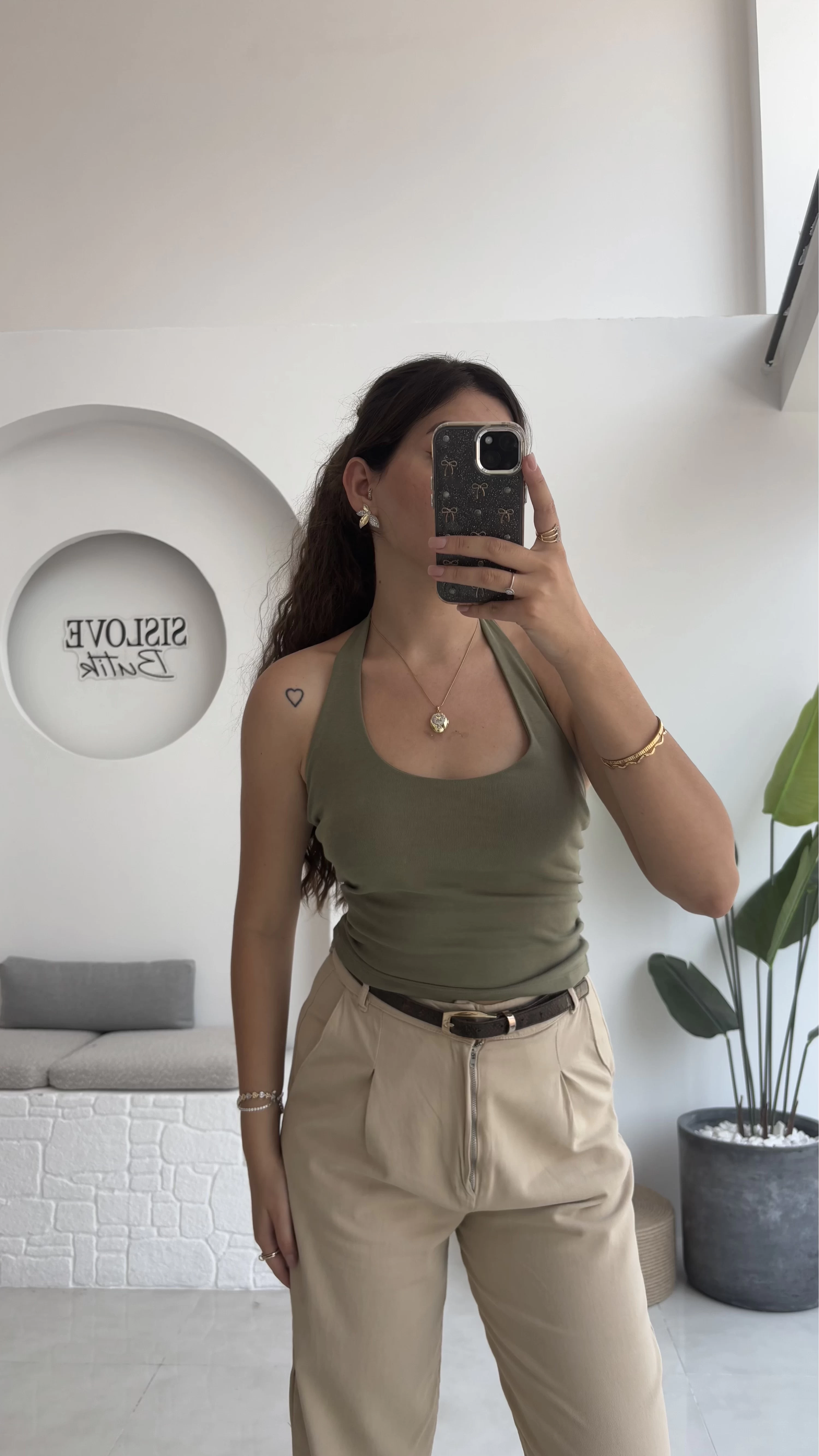 Karolina Boyundan Geçmeli Crop - Haki